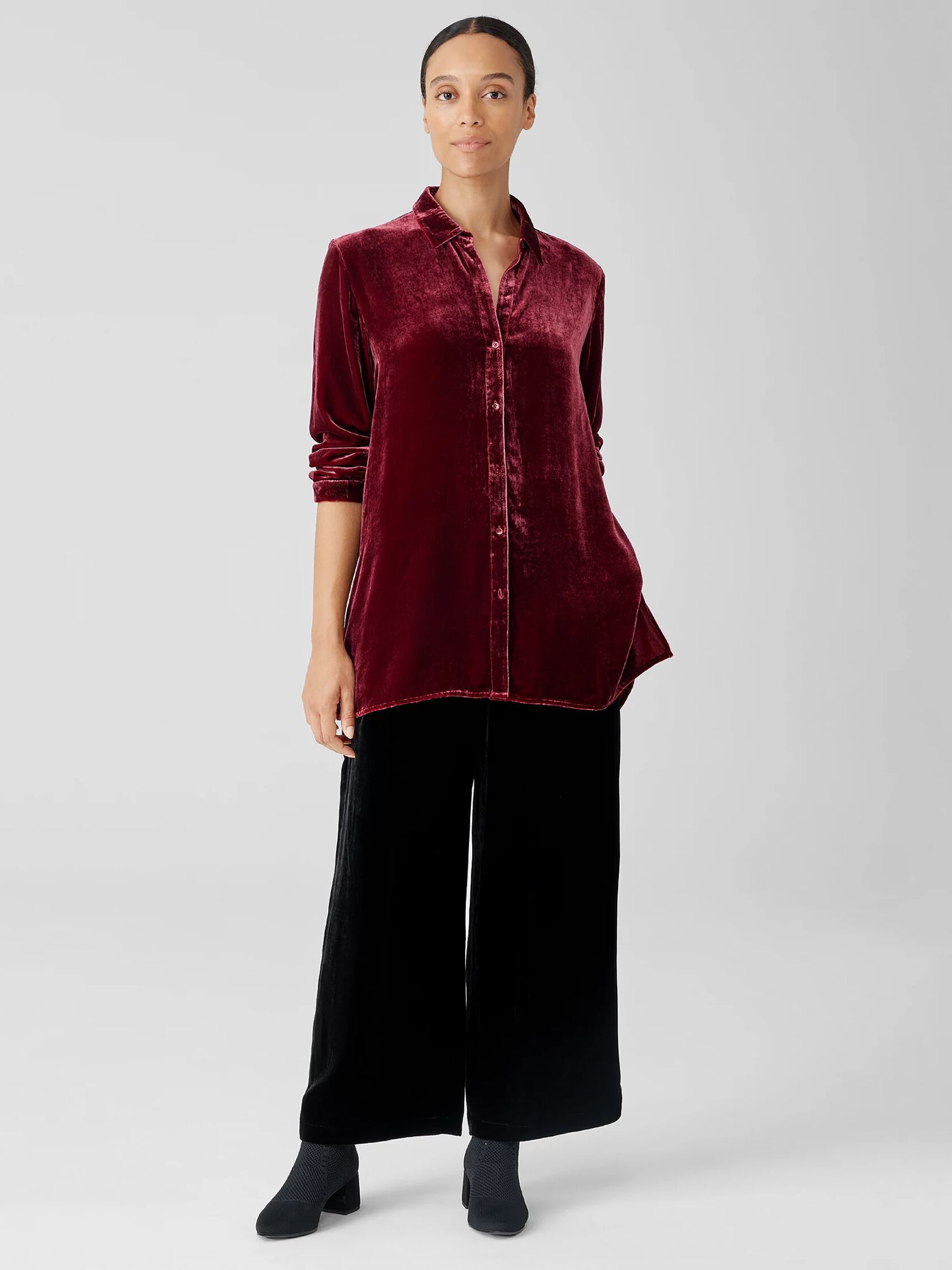 Velvet Classic Collar Long Shirt