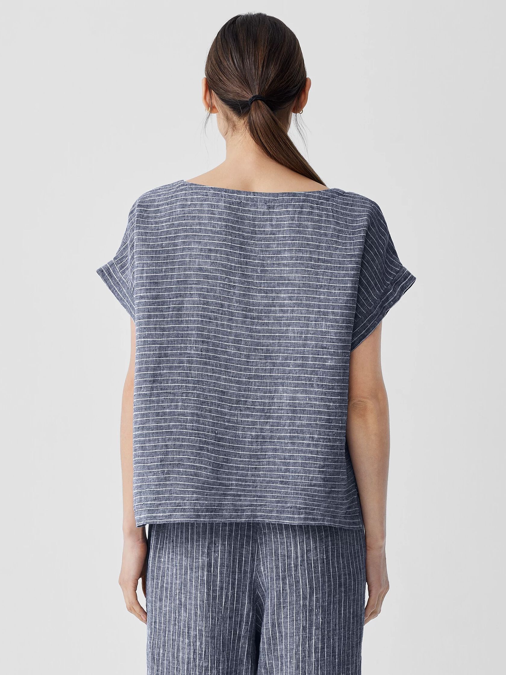 Puckered Organic Linen Ballet Neck Top