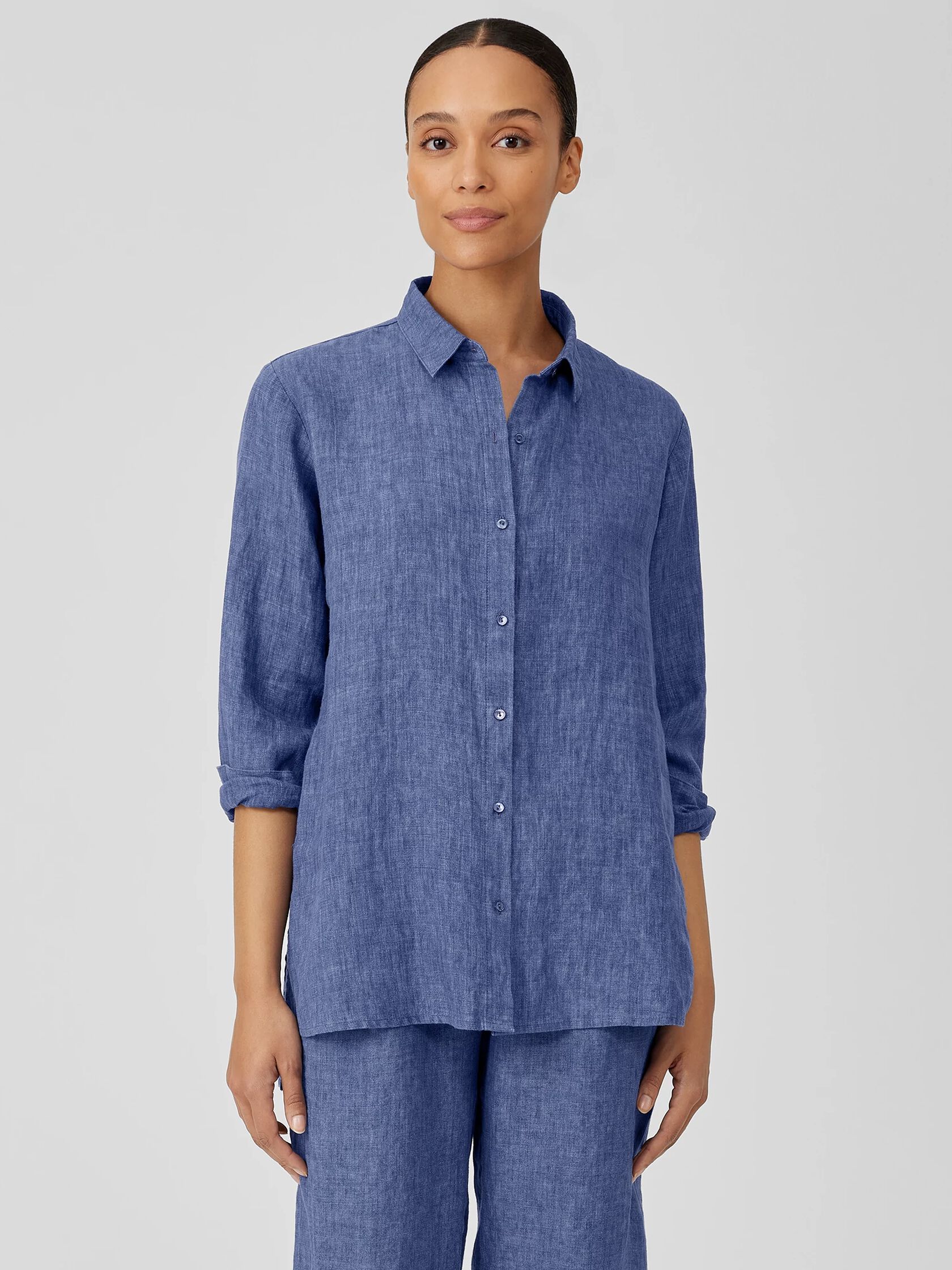 Washed Organic Linen Delave Classic Collar Shirt