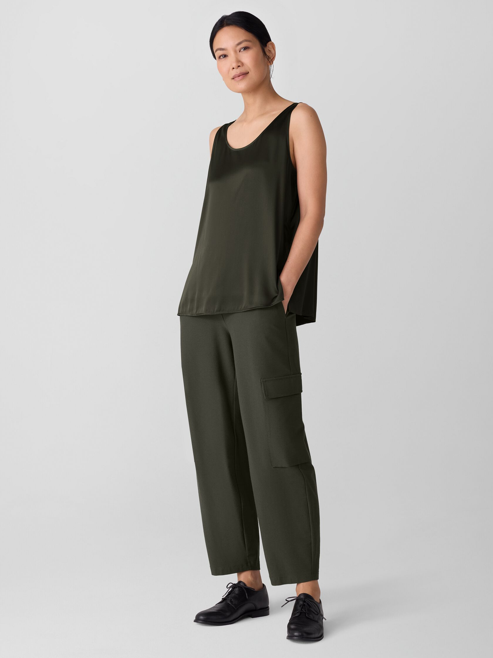 Stretch Silk Charmeuse Scoop Neck Tank