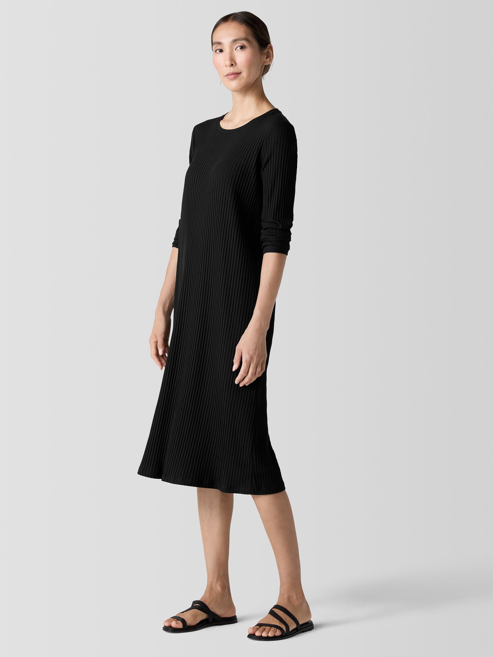 Textured Stretch Rib Crew Neck Dress