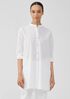 Washed Organic Cotton Poplin Mandarin Collar Long Shirt