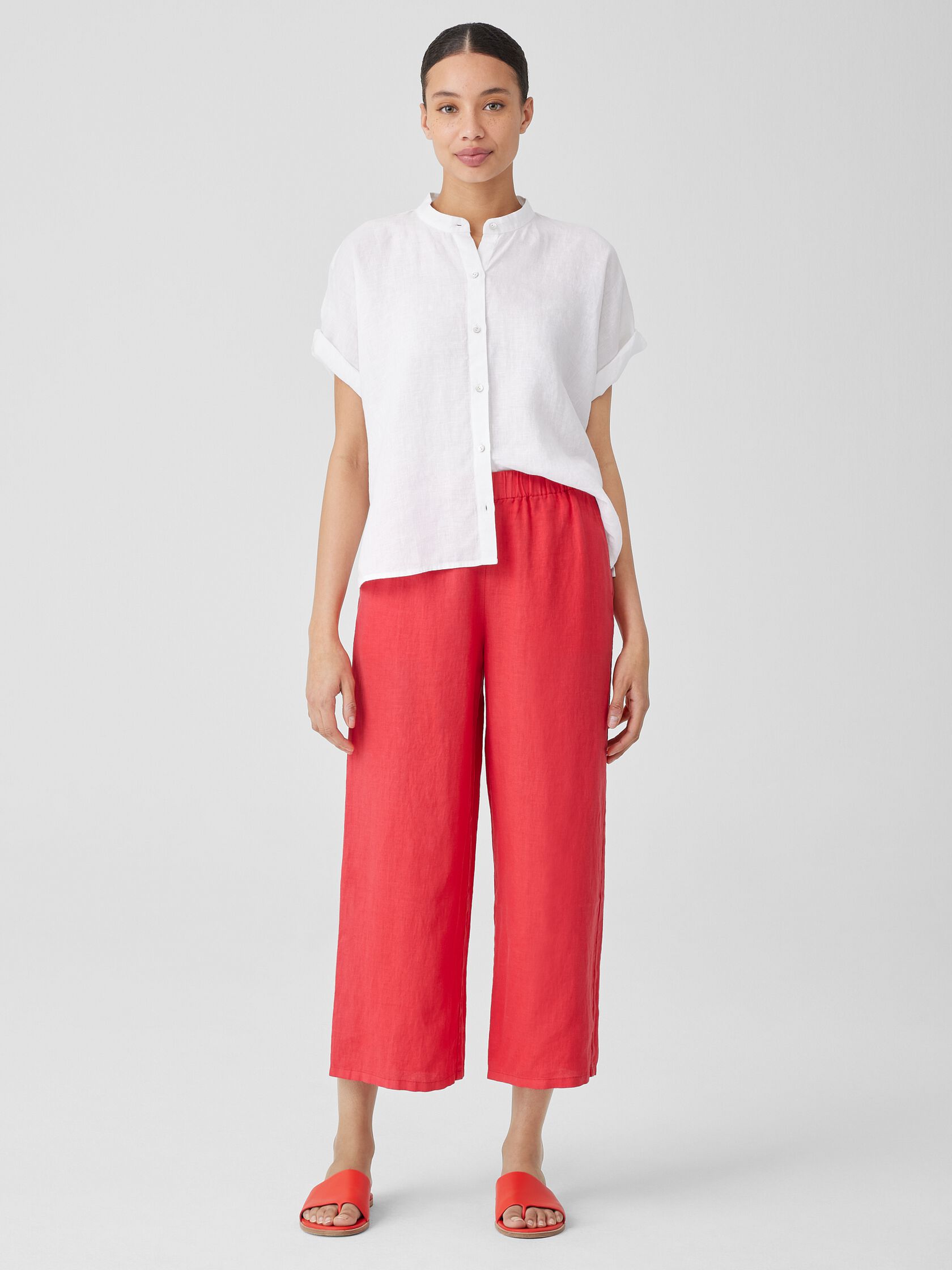 Garment-Dyed Organic Linen Wide-Leg Pant