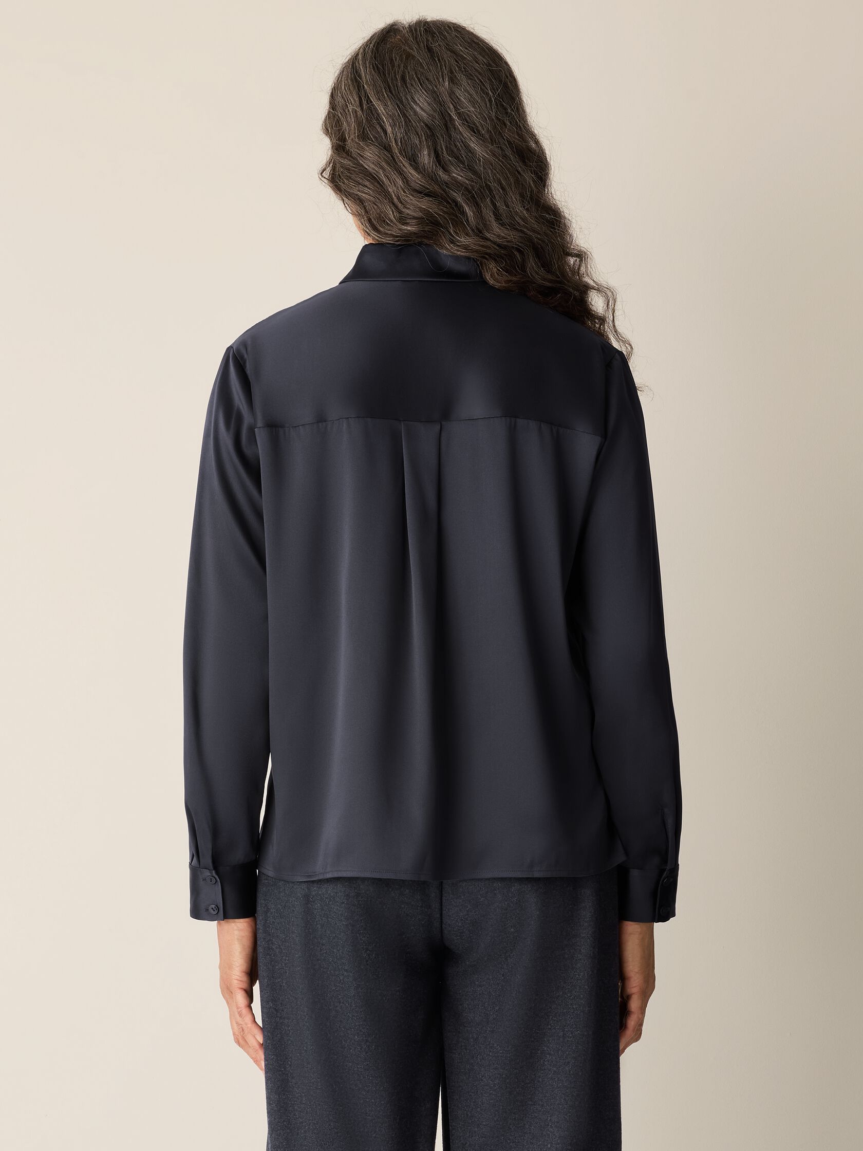 Stretch Silk Charmeuse Classic Collar Shirt