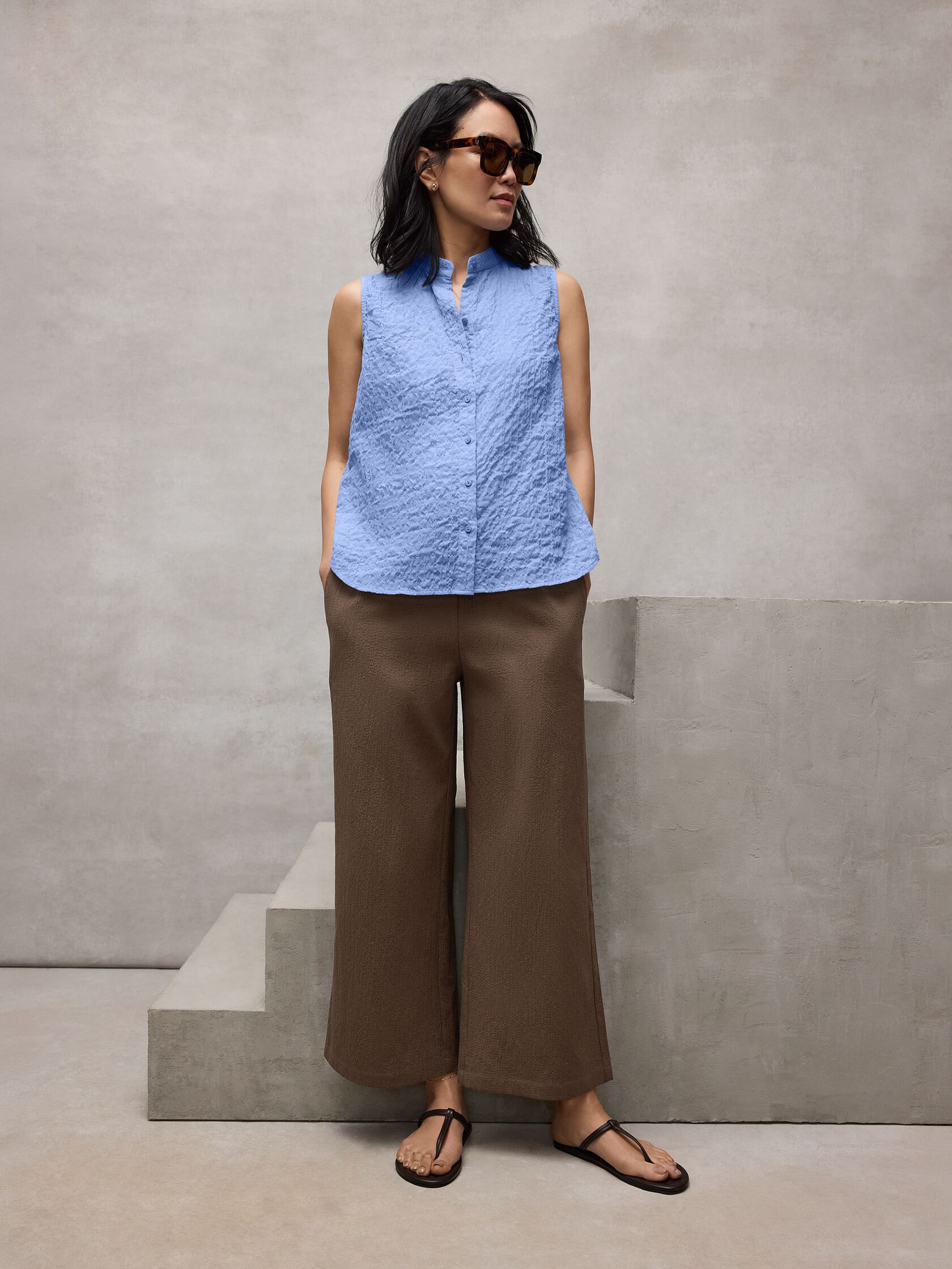 Organic Cotton Pucker Wide-Leg Pant