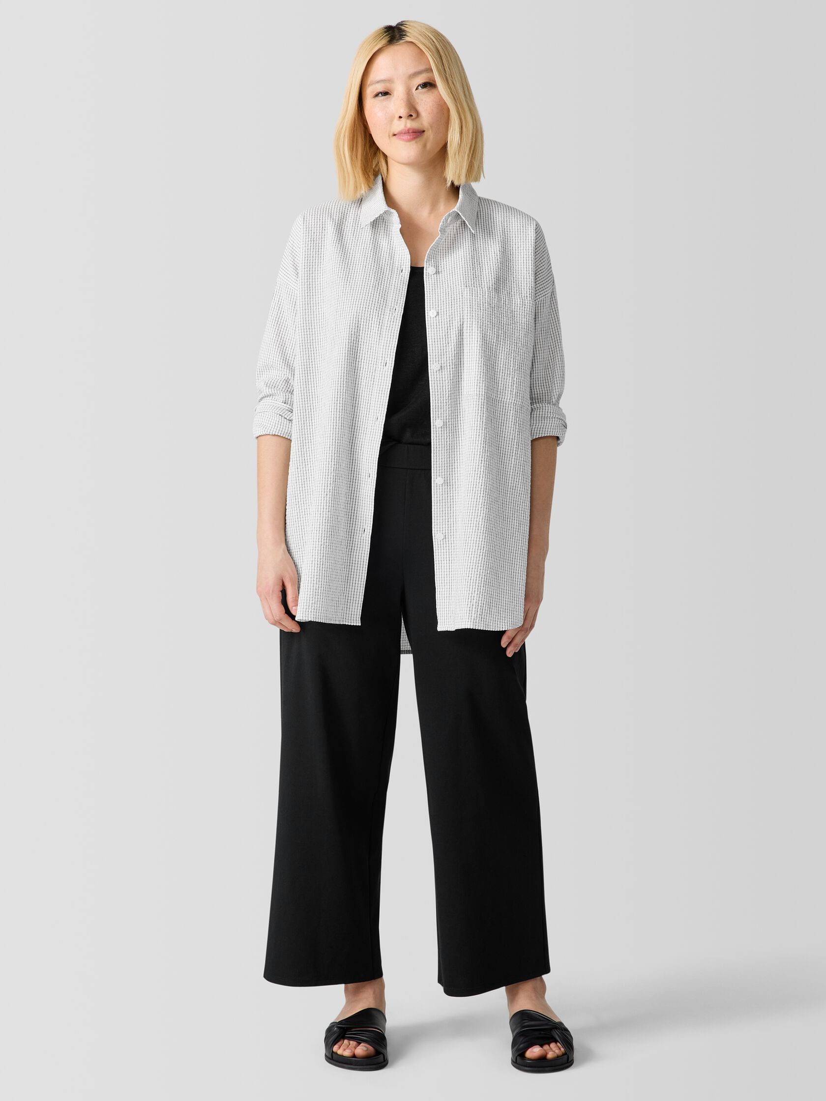 Organic Cotton Ripple Classic Collar Long Shirt