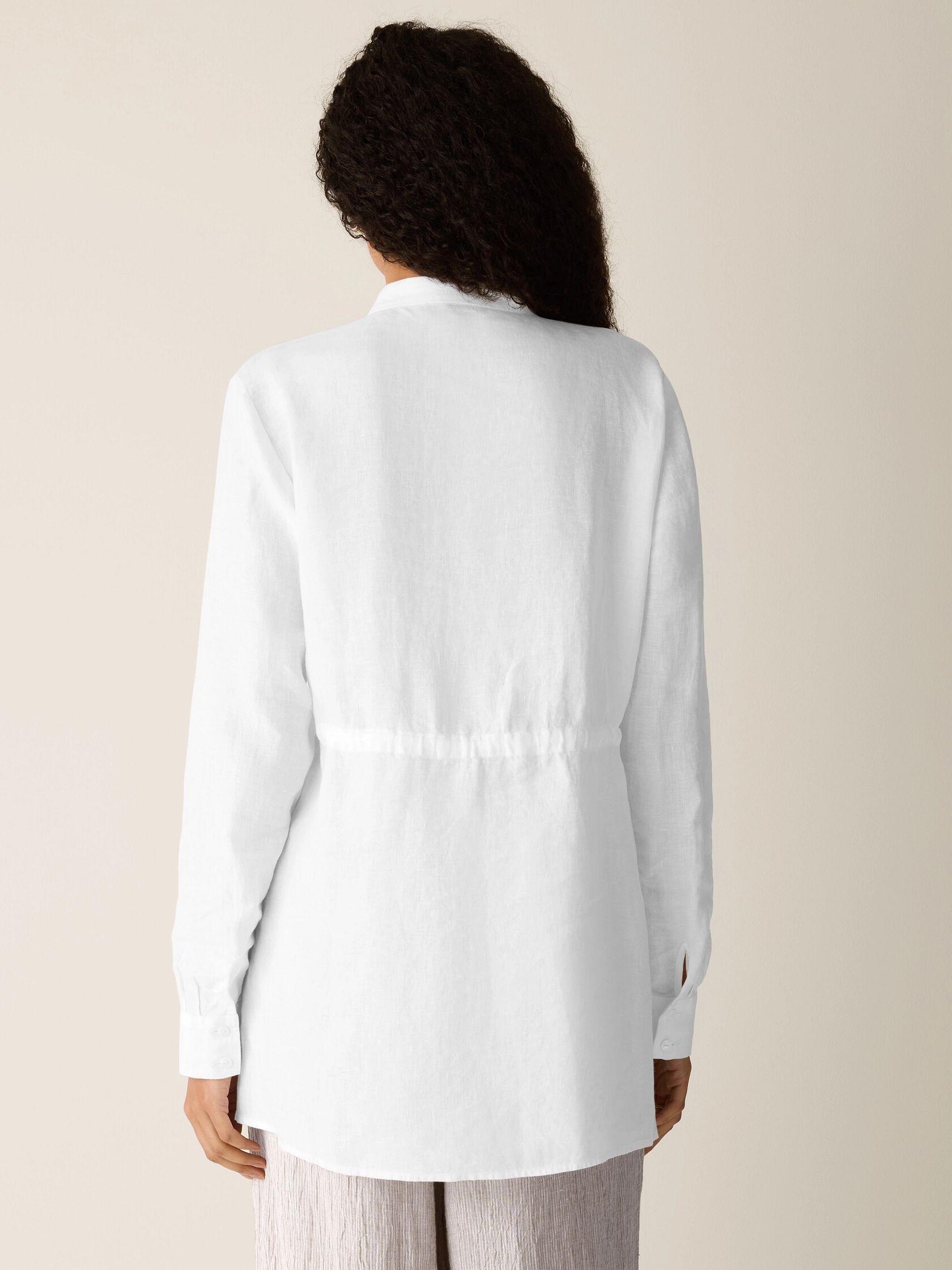 Organic Handkerchief Linen Band Collar Drawstring Shirt