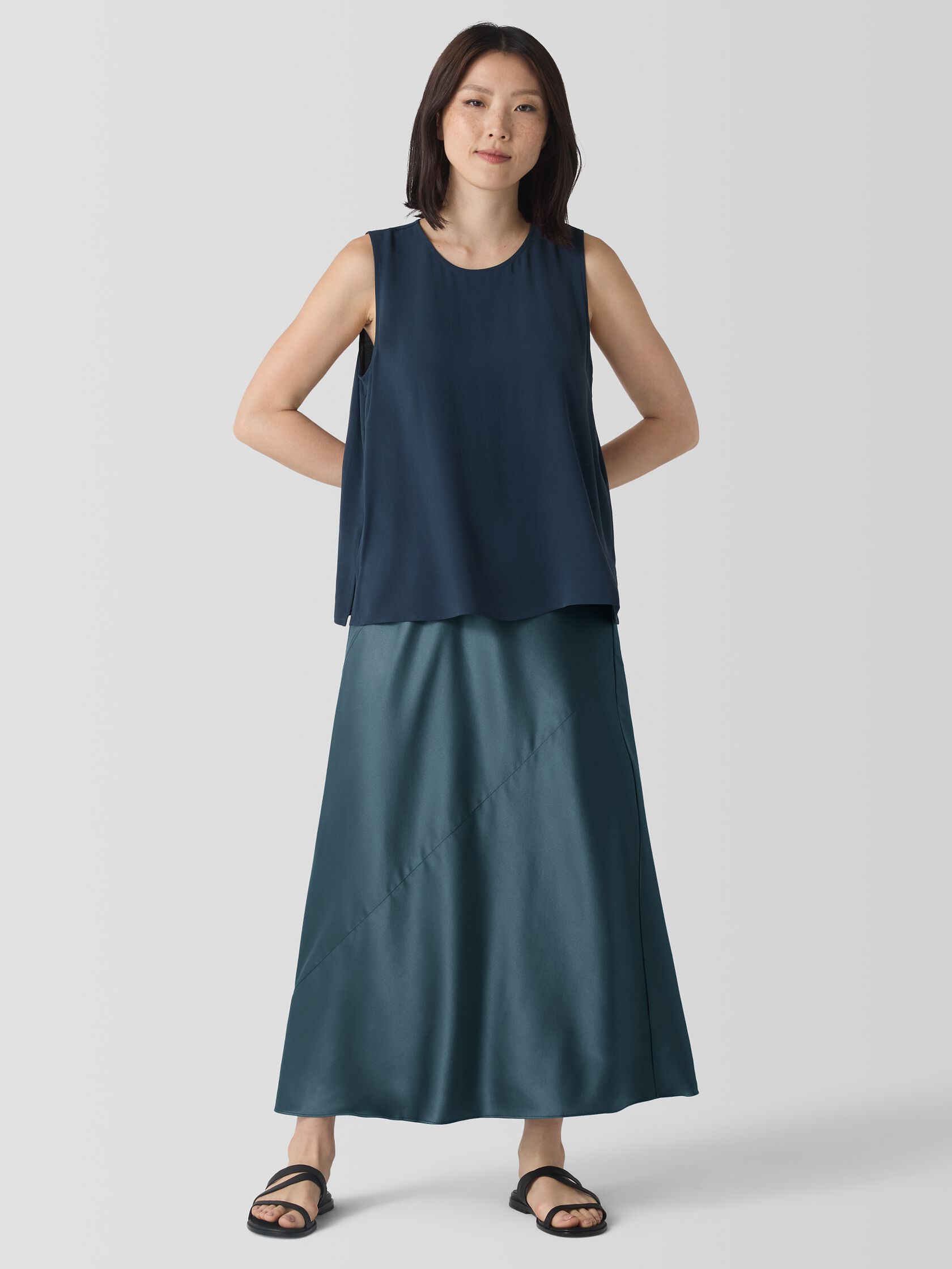Stretch Silk Charmeuse Bias Skirt