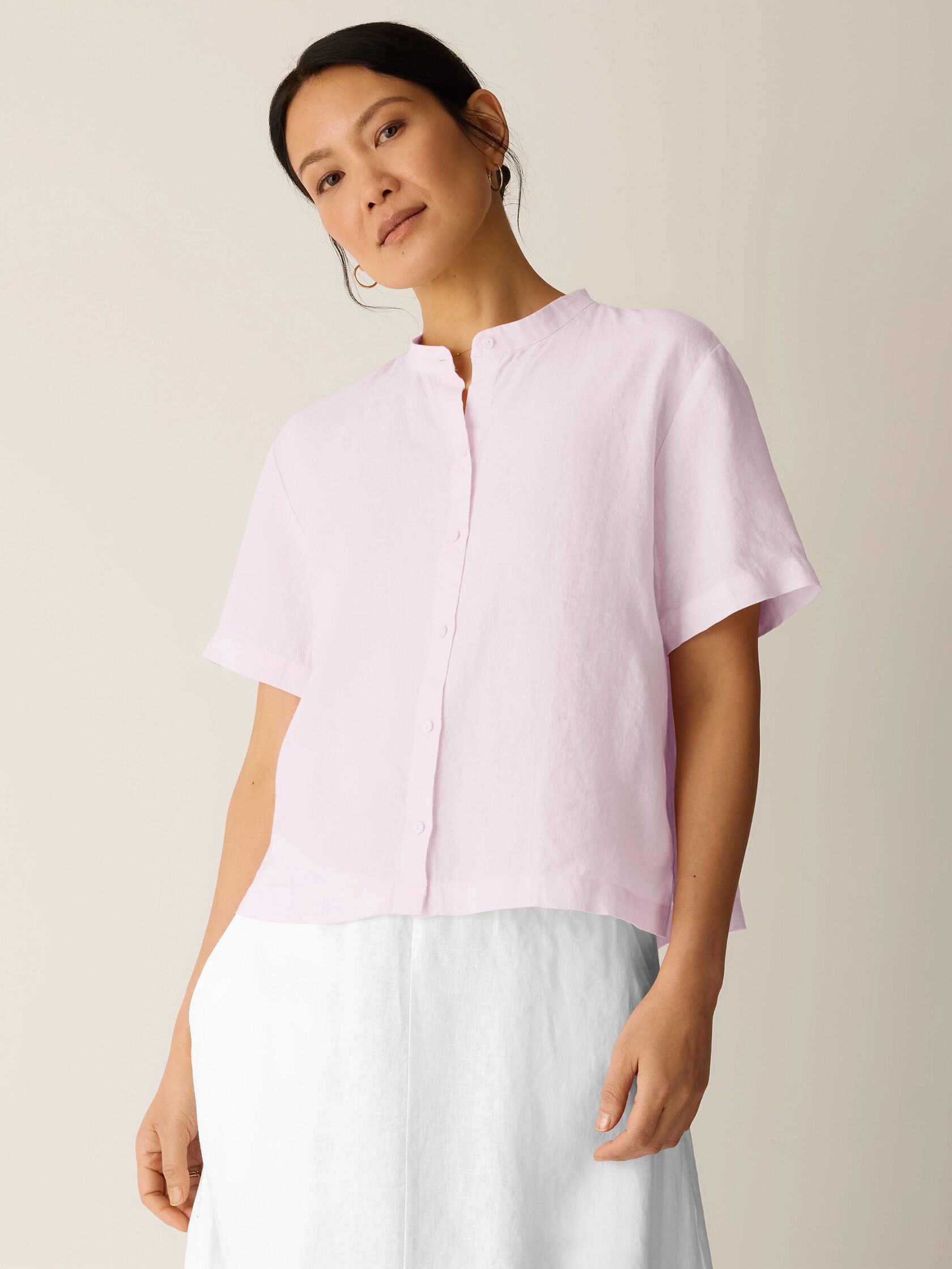 Organic Handkerchief Linen Band Collar Shirt