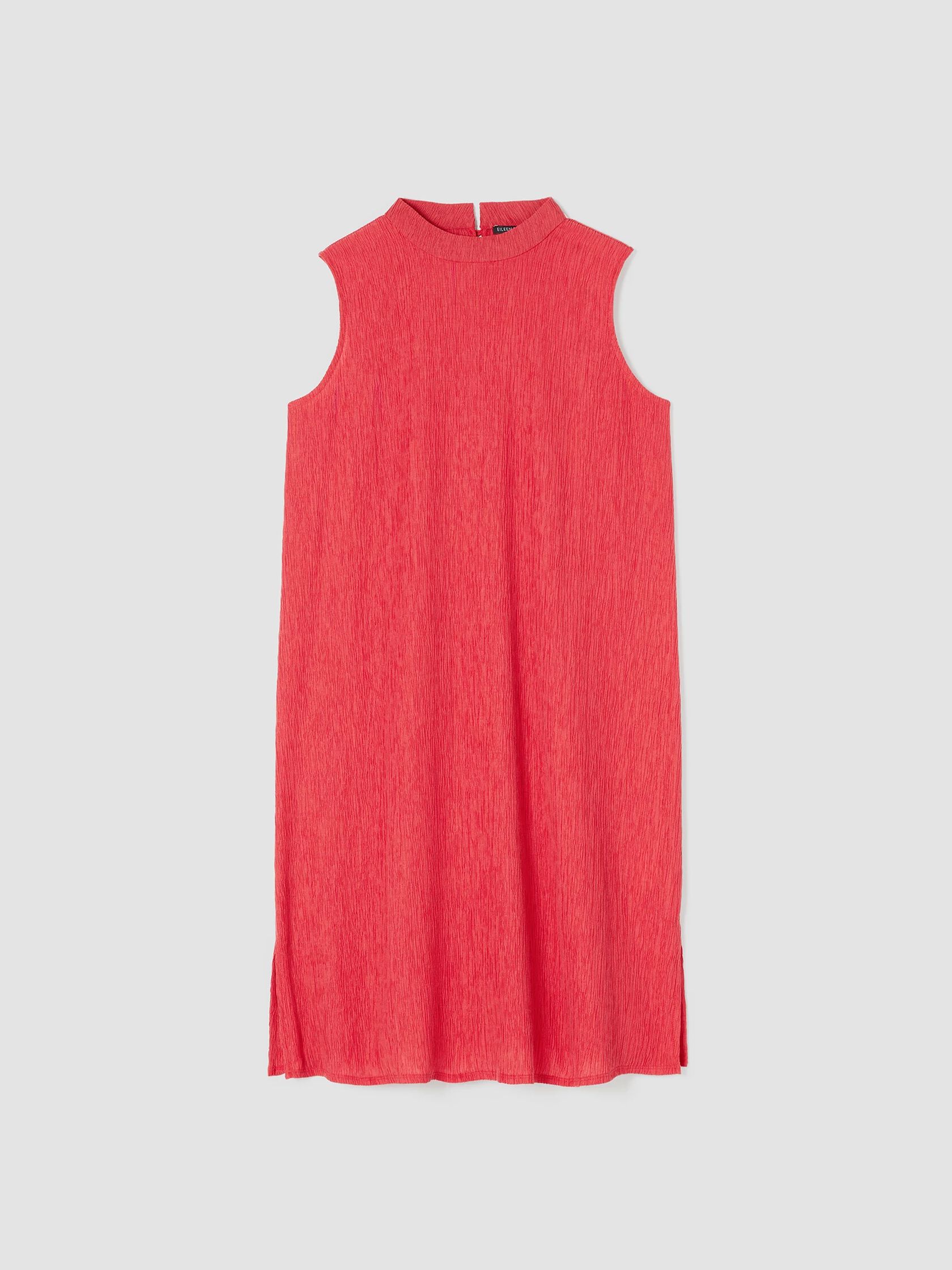 Woven Plissé Mock Neck Dress