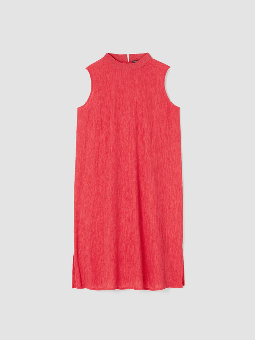 Woven Plissé Mock Neck Dress