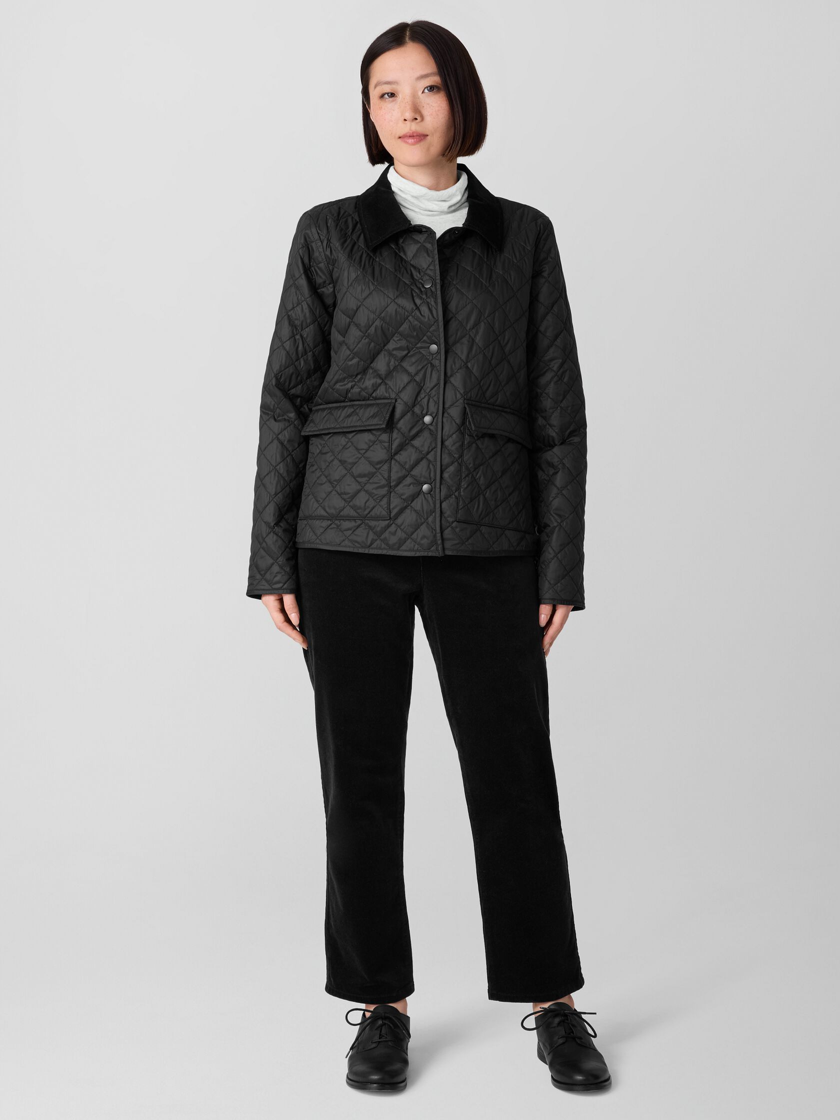 Eggshell Recycled Nylon Quilted Classic Collar Jacket