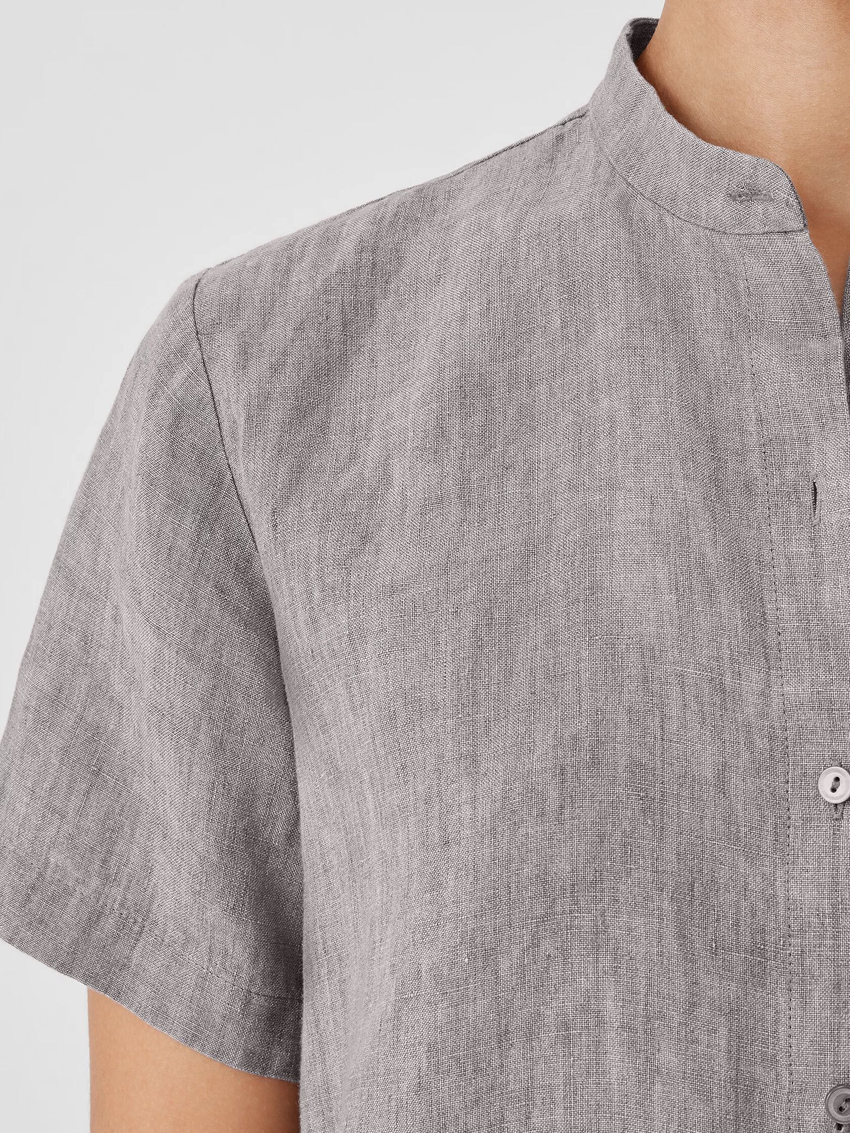 Washed Organic Linen Délavé Band Collar Shirt