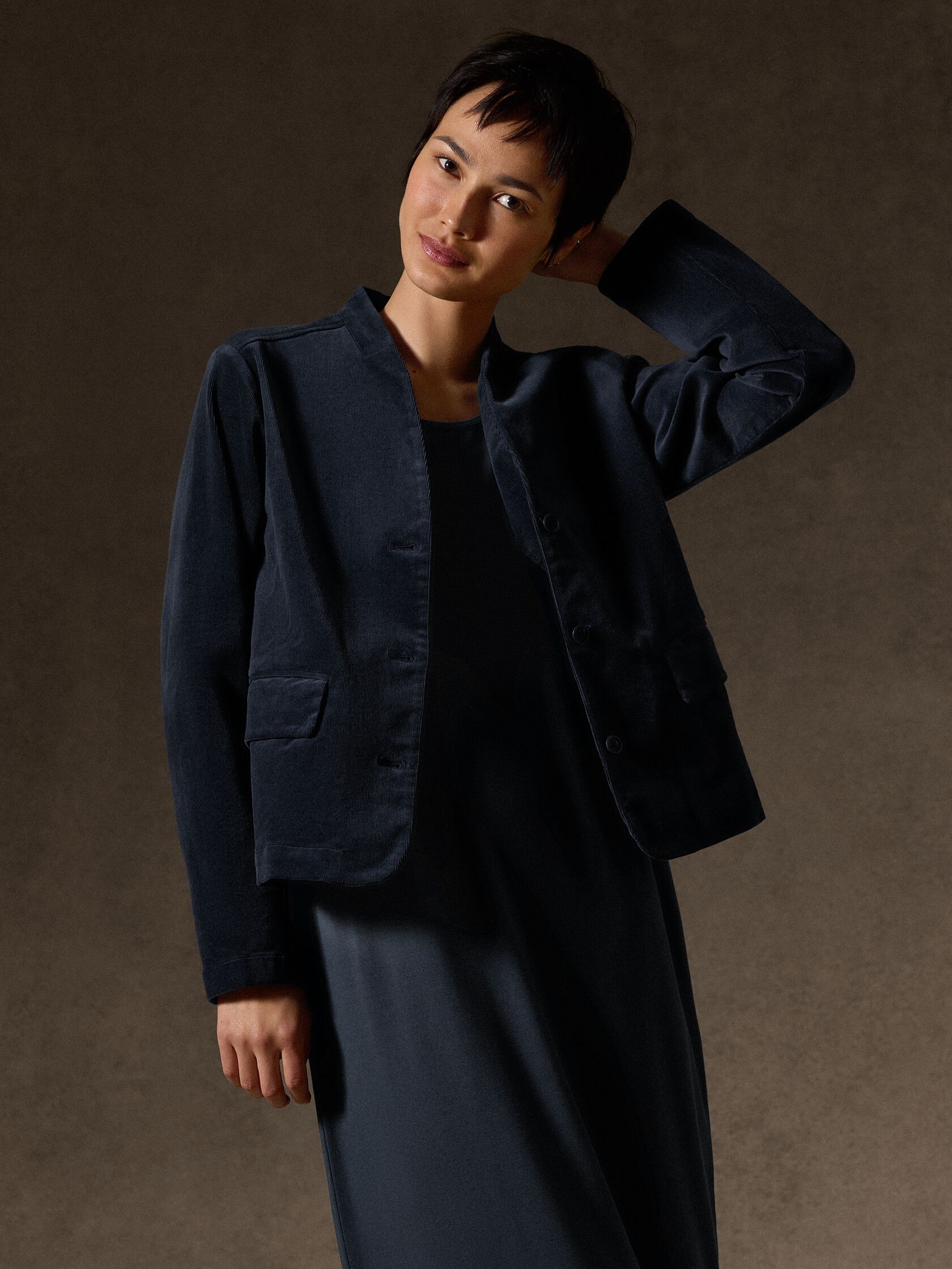 Organic Cotton Stretch Corduroy High Collar Jacket