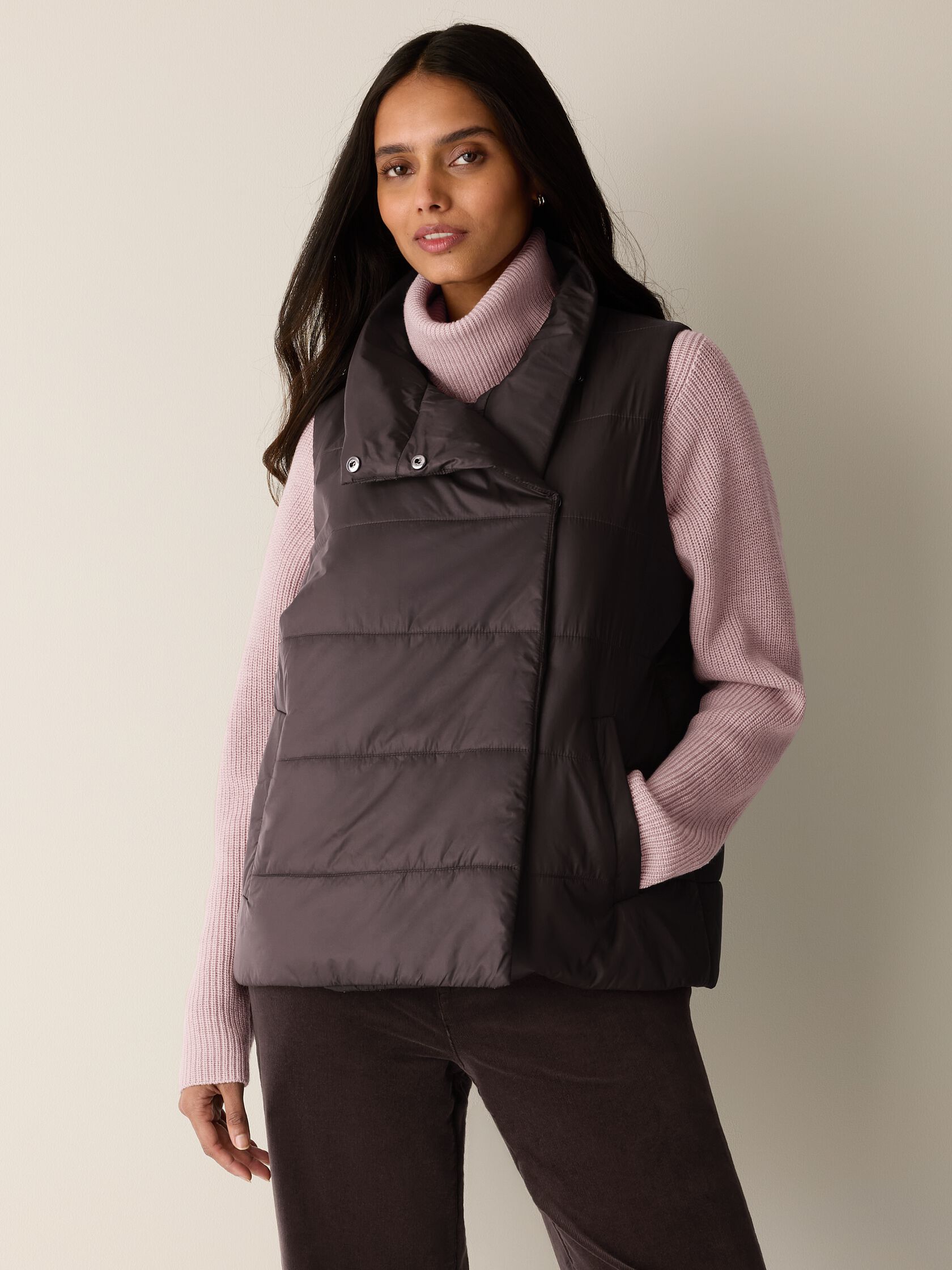 Eggshell Recycled Nylon High Collar Quilted Vest