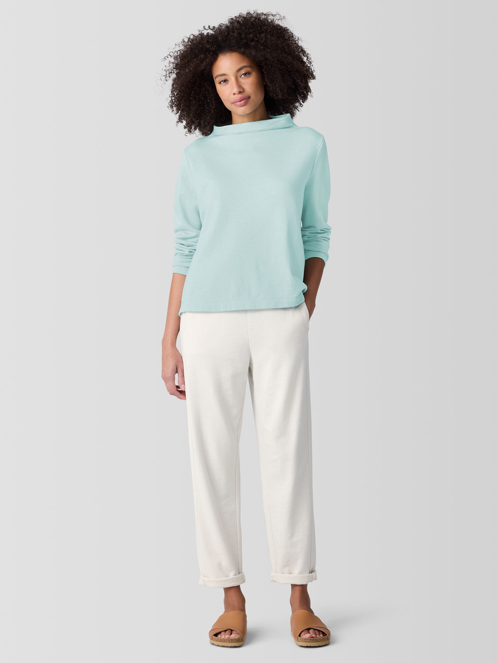 Garment-Dyed Terry Funnel Neck Top