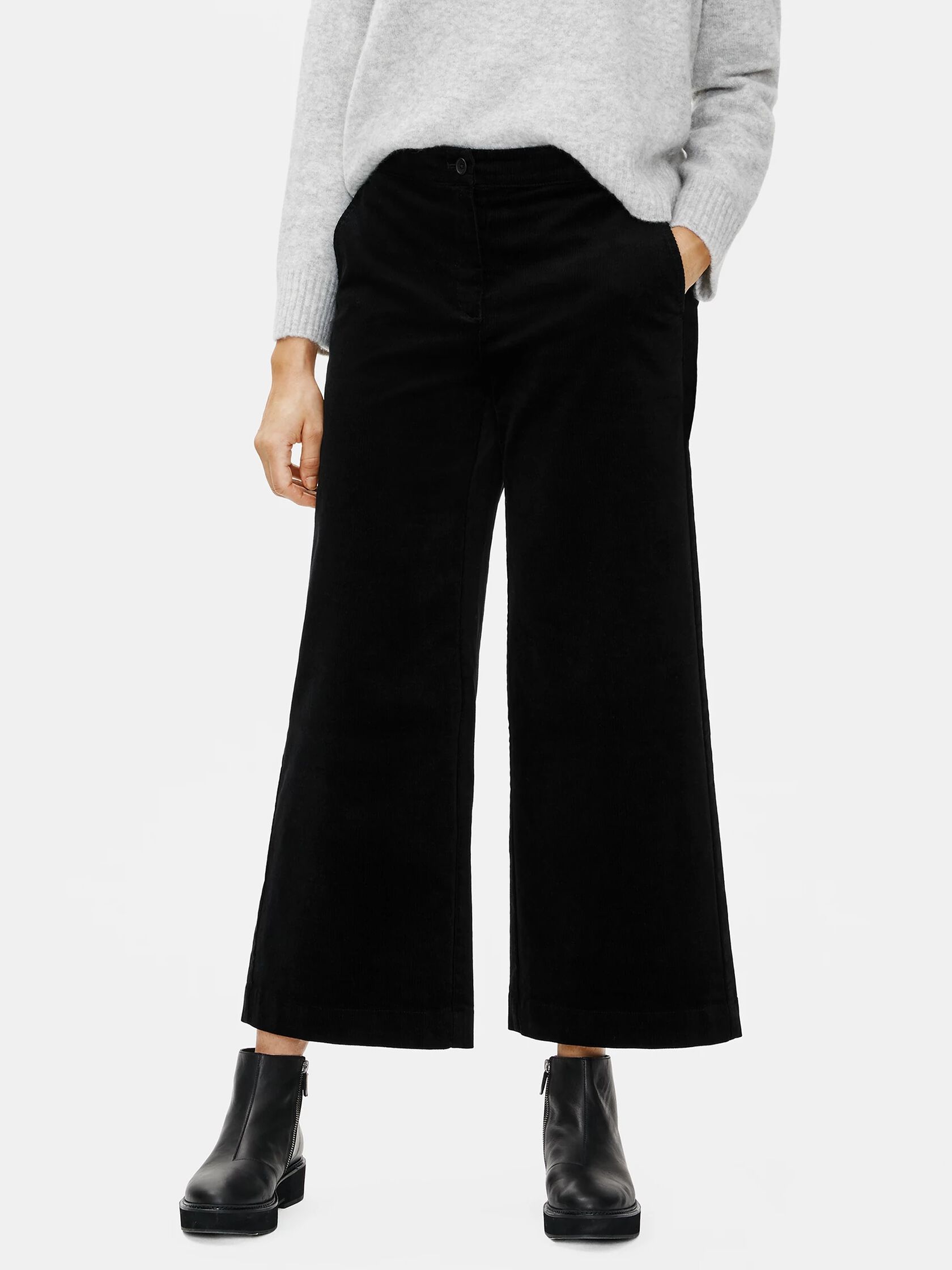 Cotton Corduroy Wide-Leg Ankle Pant