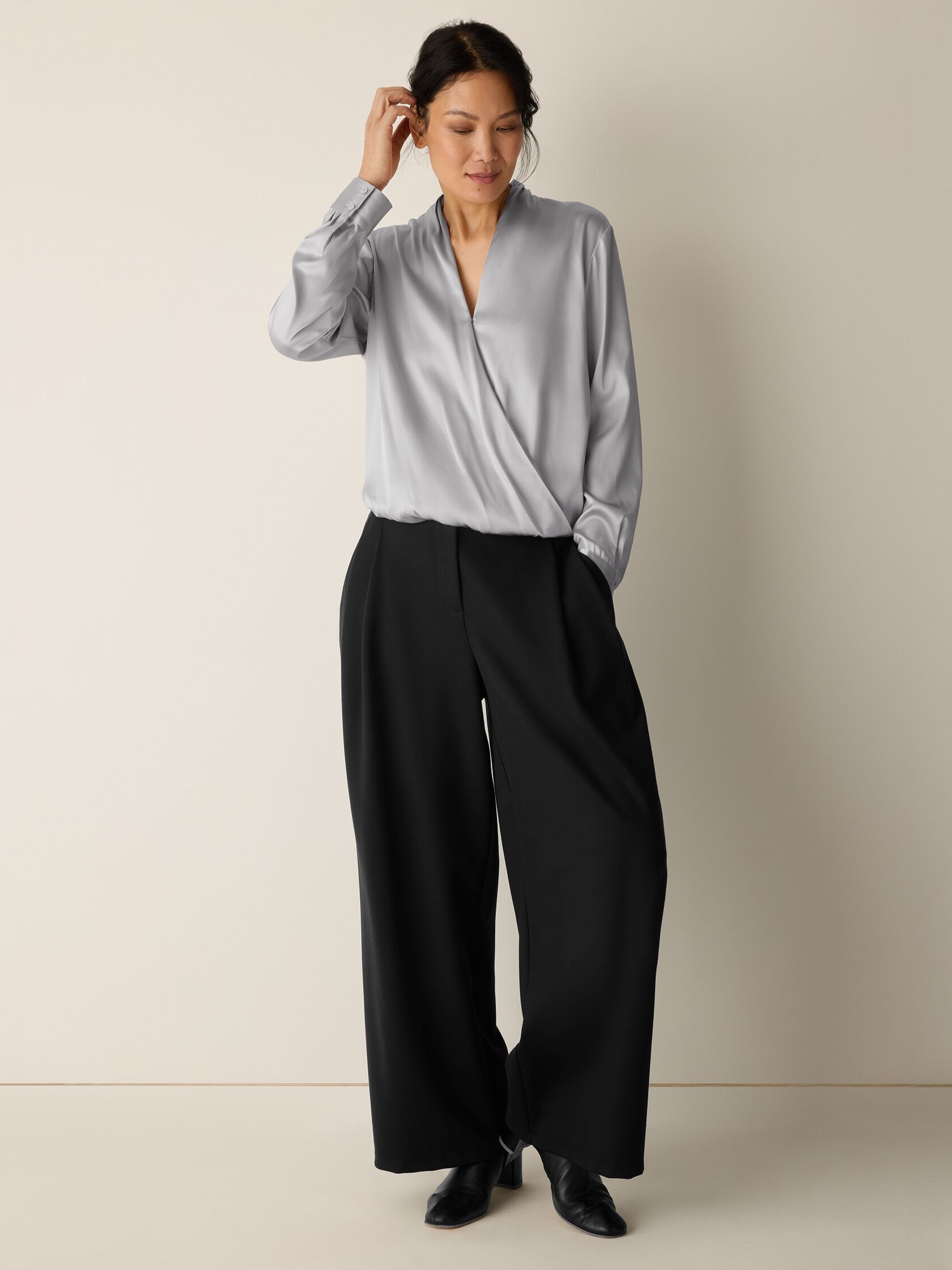 Stretch Silk Charmeuse Wrap Top