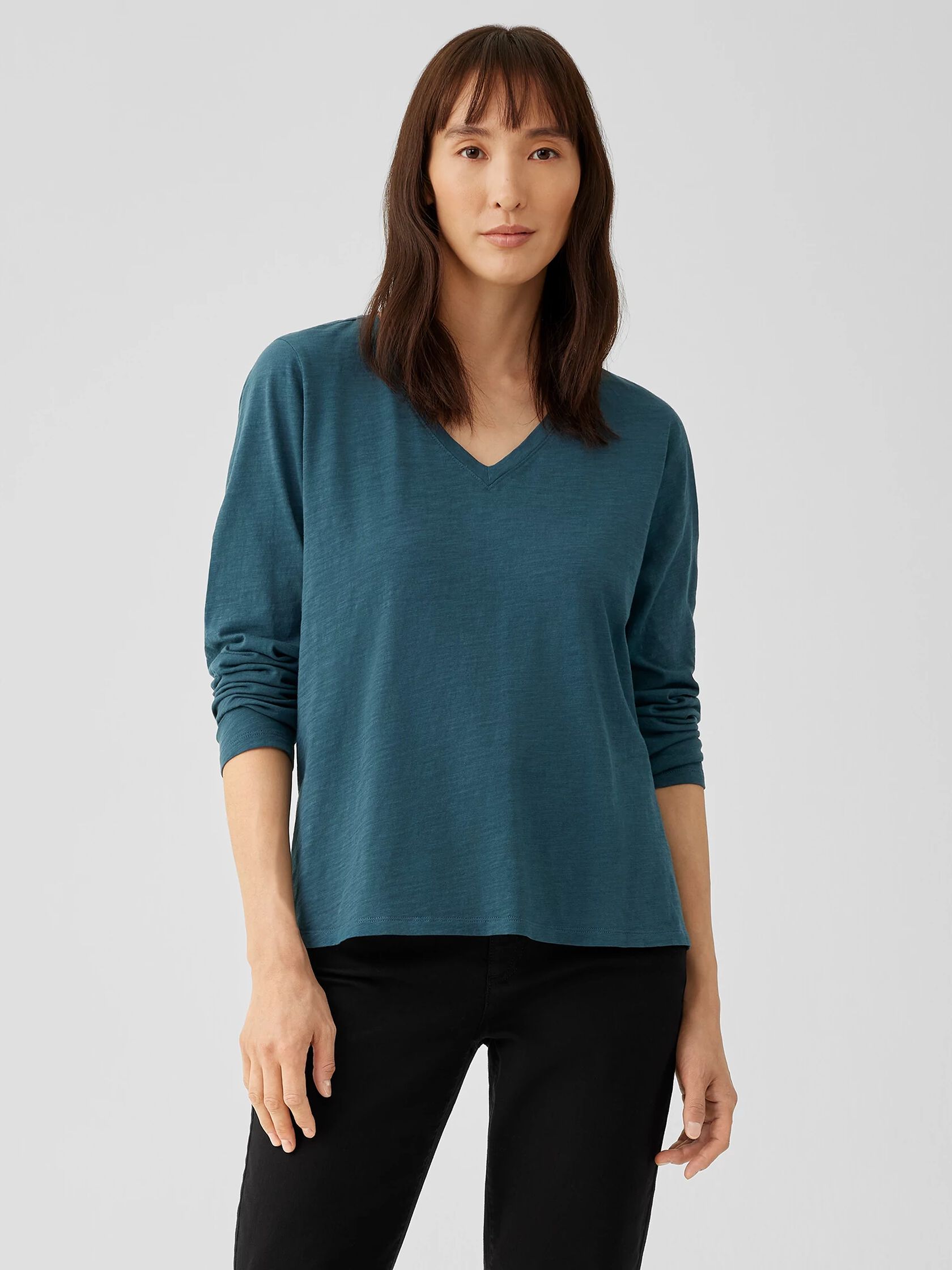 Organic Cotton Slub V-Neck Top