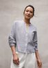 Striped Organic Cotton Gauze Band Collar Shirt