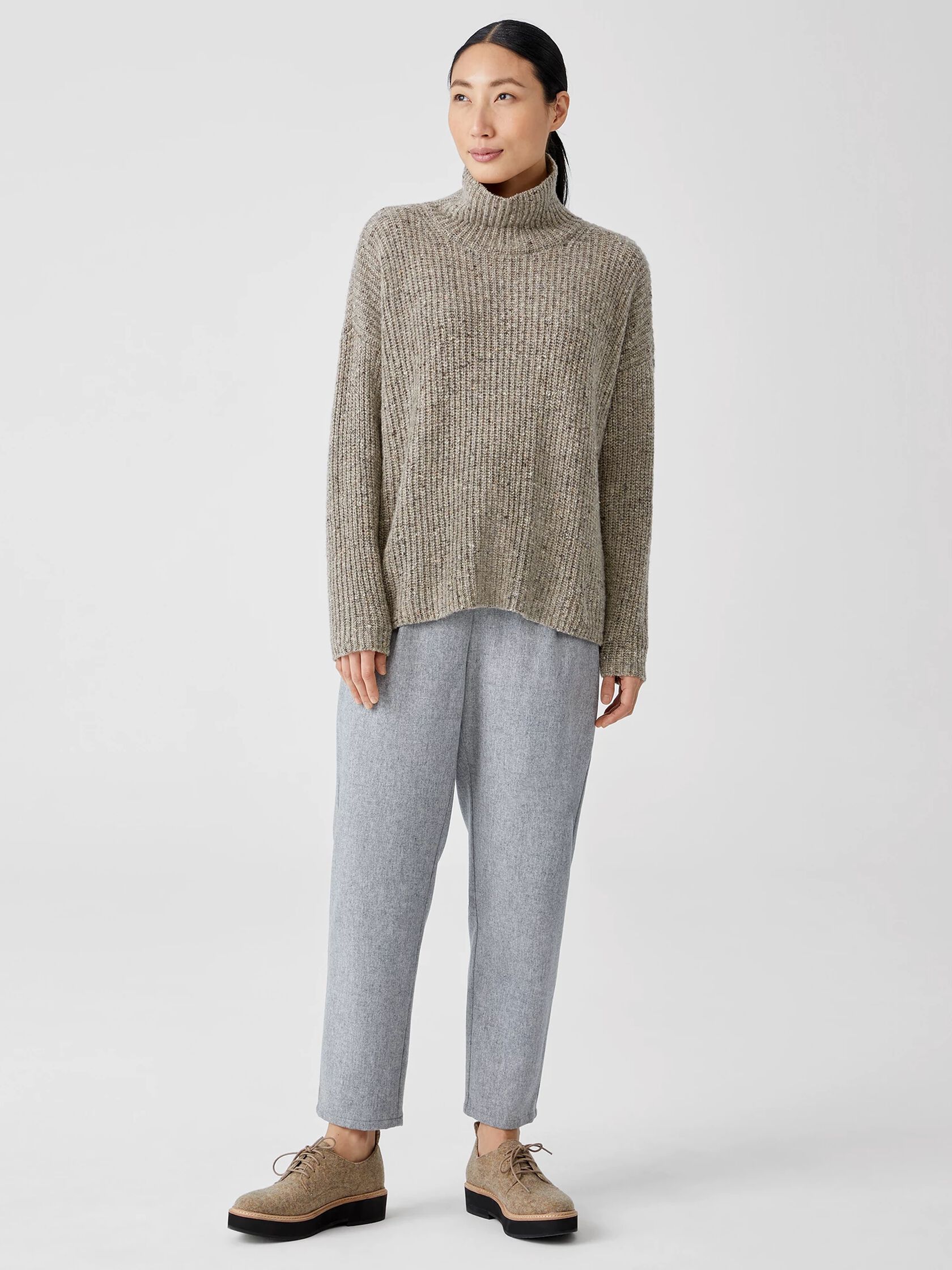 Recycled Cashmere Tweed Turtleneck Box-Top