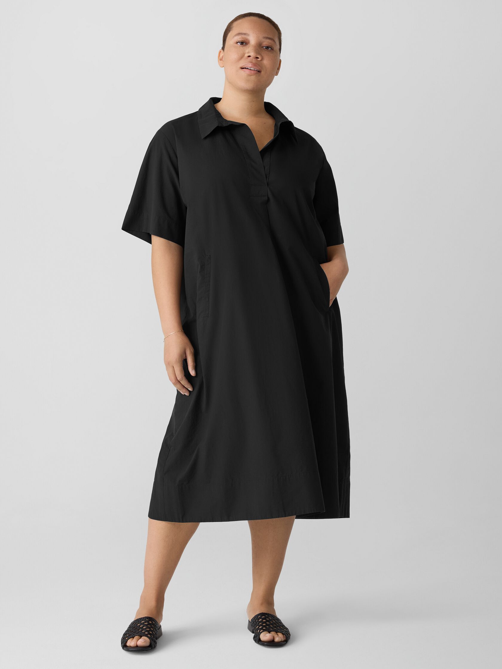 Washed Organic Cotton Poplin Split Neck Dress