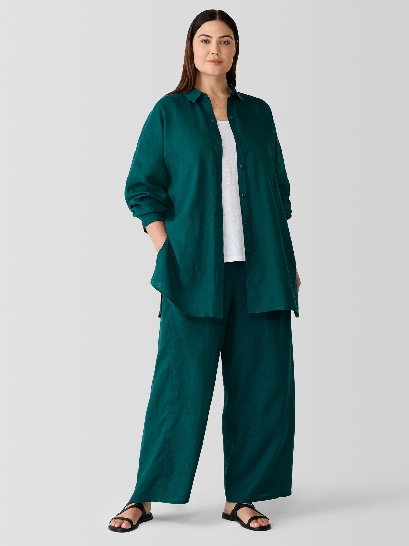 Organic Handkerchief Linen Classic Collar Long Shirt