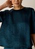 Textured Satin Round Neck Elbow-Sleeve Top