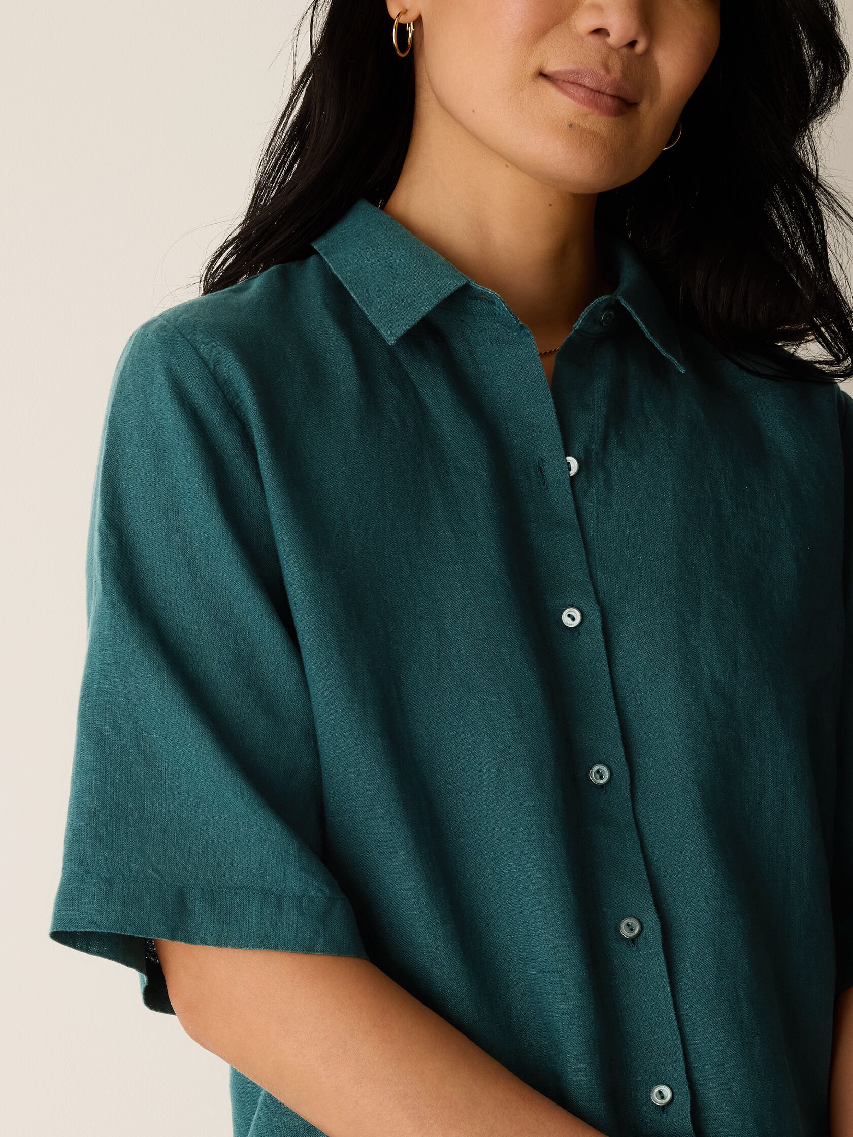 Organic Handkerchief Linen Elbow-Sleeve Shirt