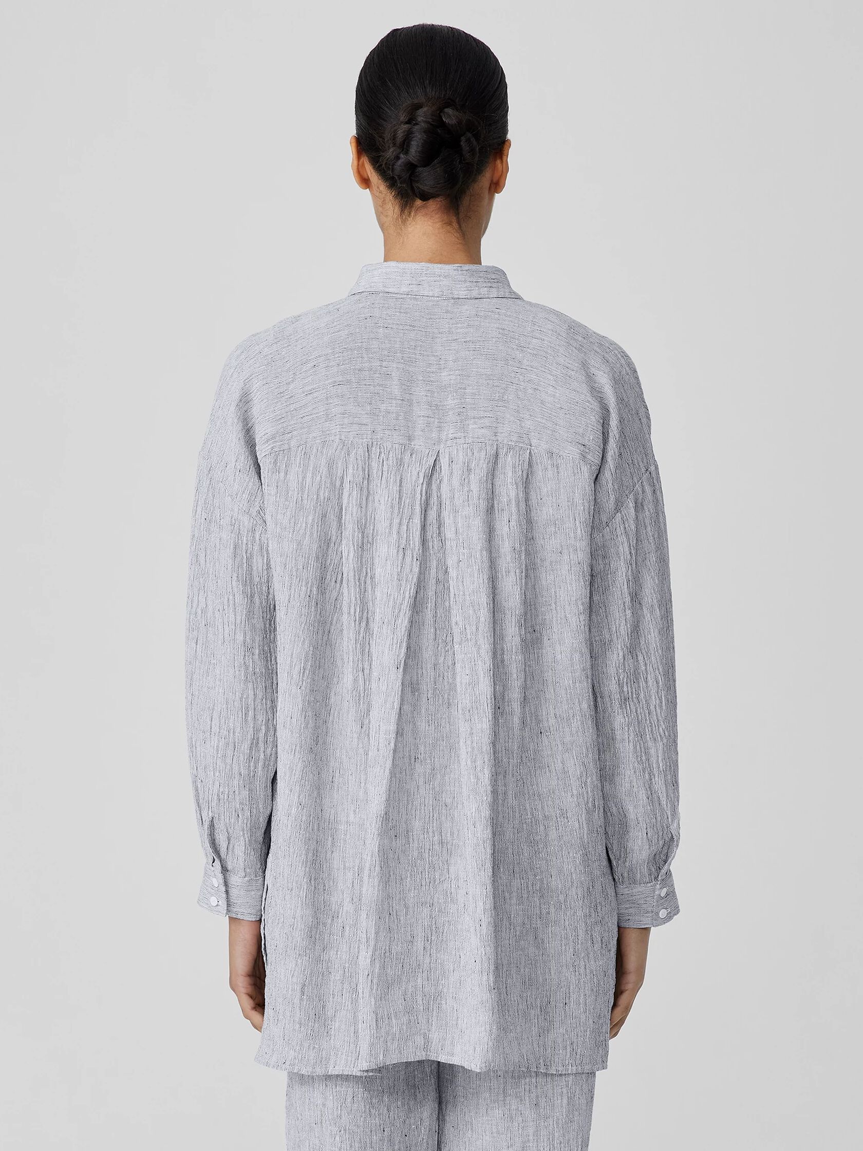 Striped Organic Linen Crinkle Classic Collar Shirt