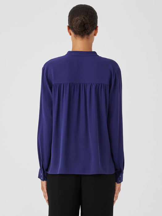 Silk Georgette Crepe Shirred-Back Shirt