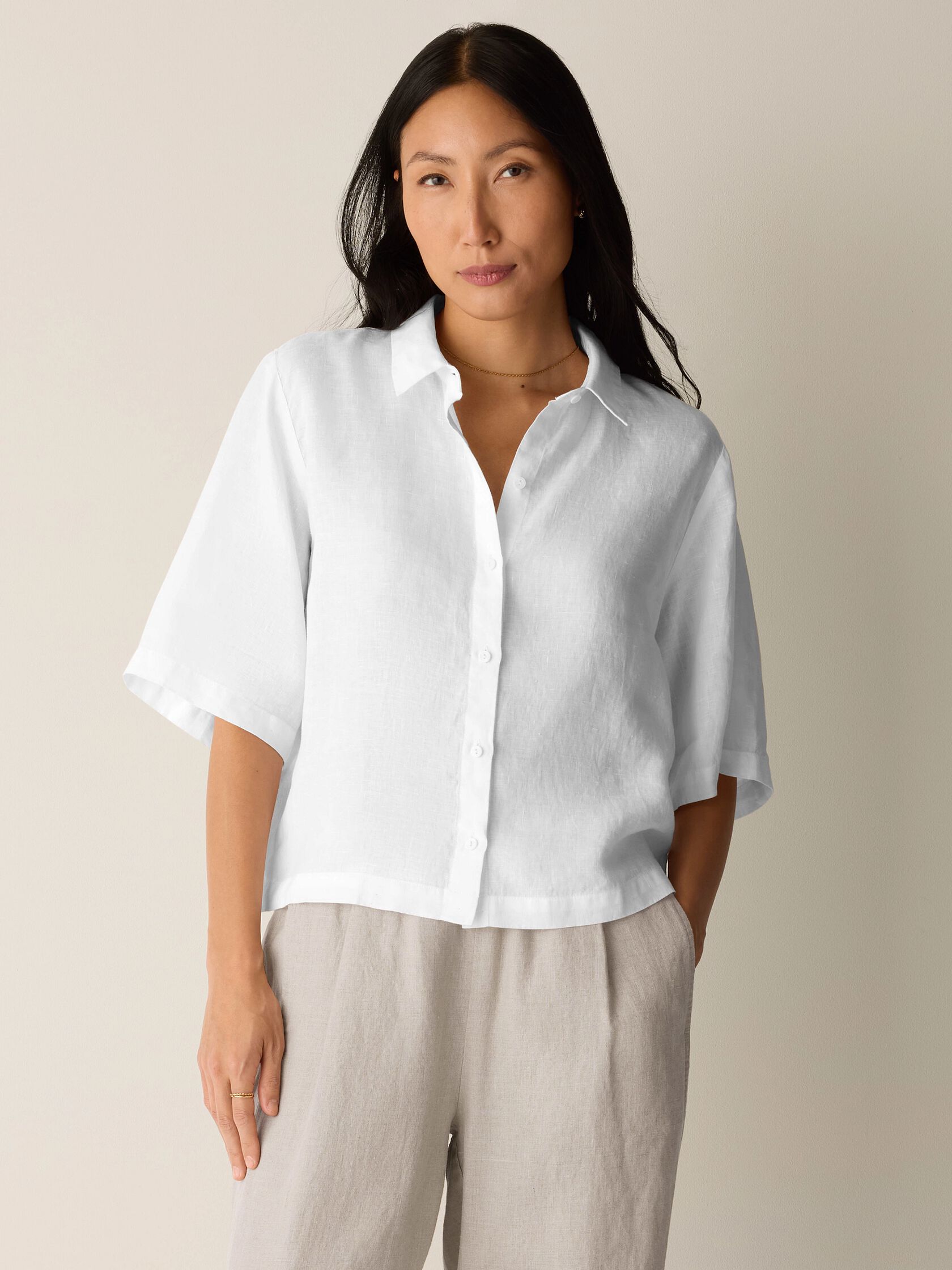 Organic Handkerchief Linen Elbow-Sleeve Shirt