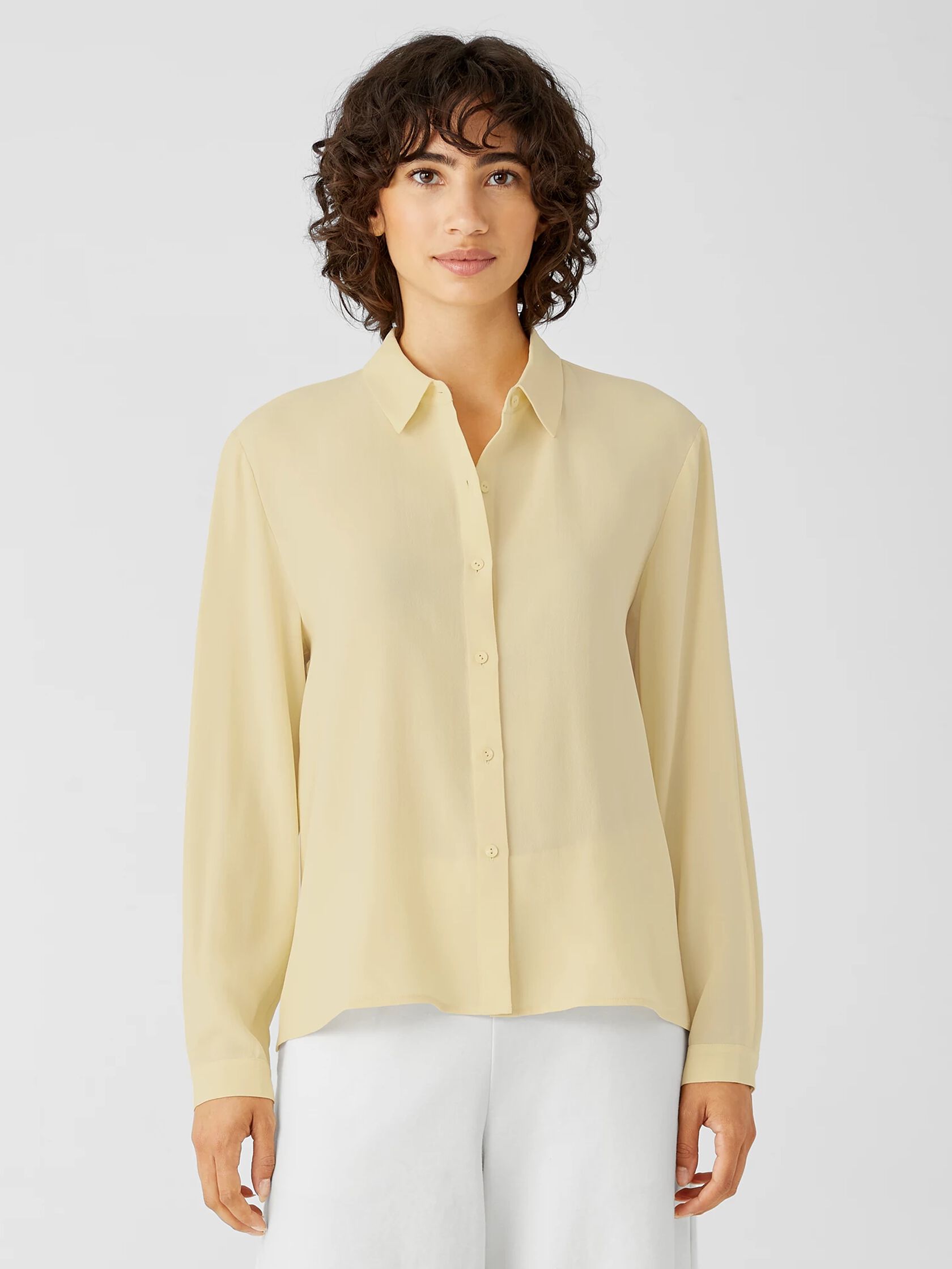 Silk Georgette Crepe Classic Collar Shirt