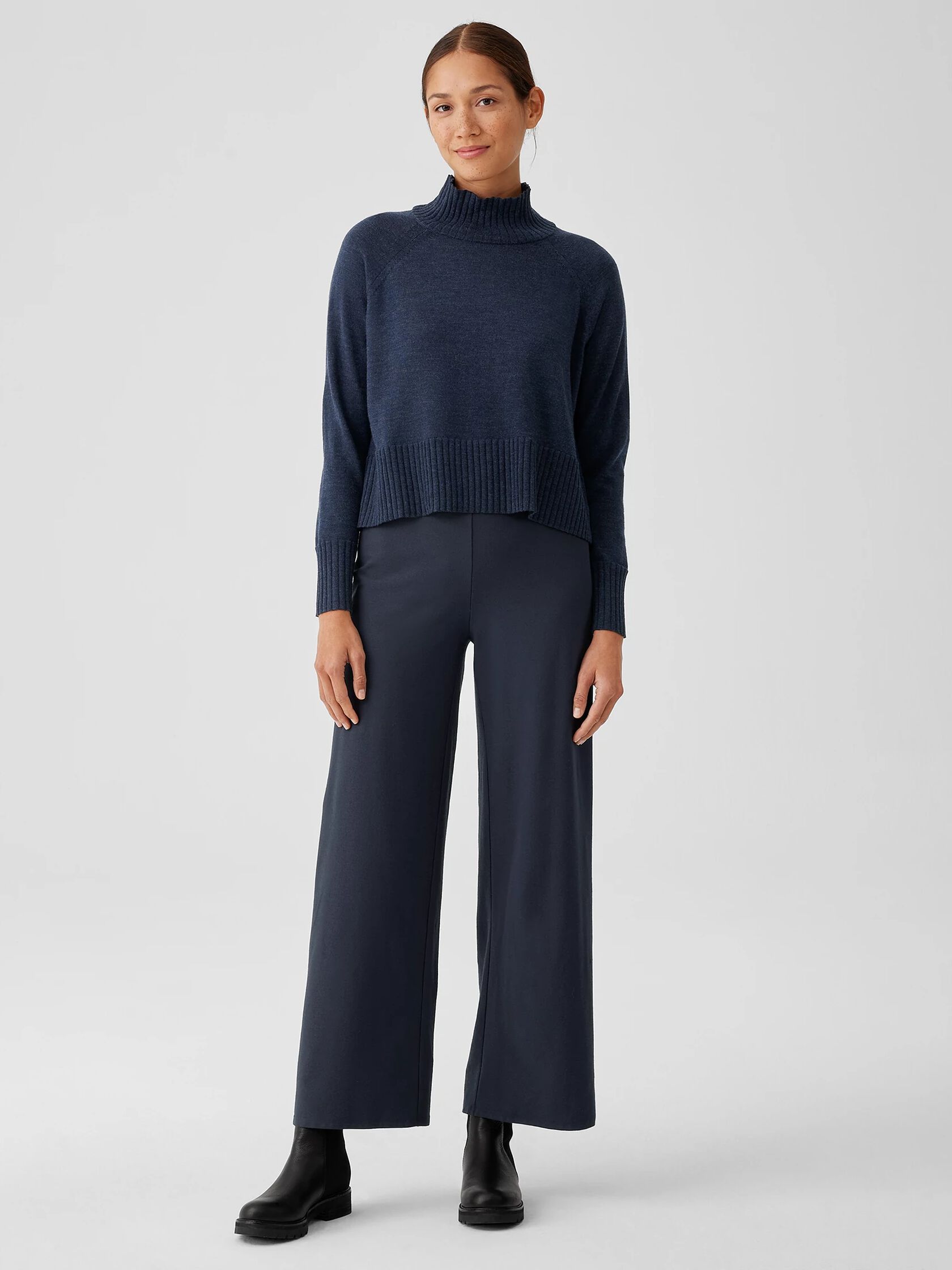 Merino Jersey Turtleneck Top in Regenerative Wool