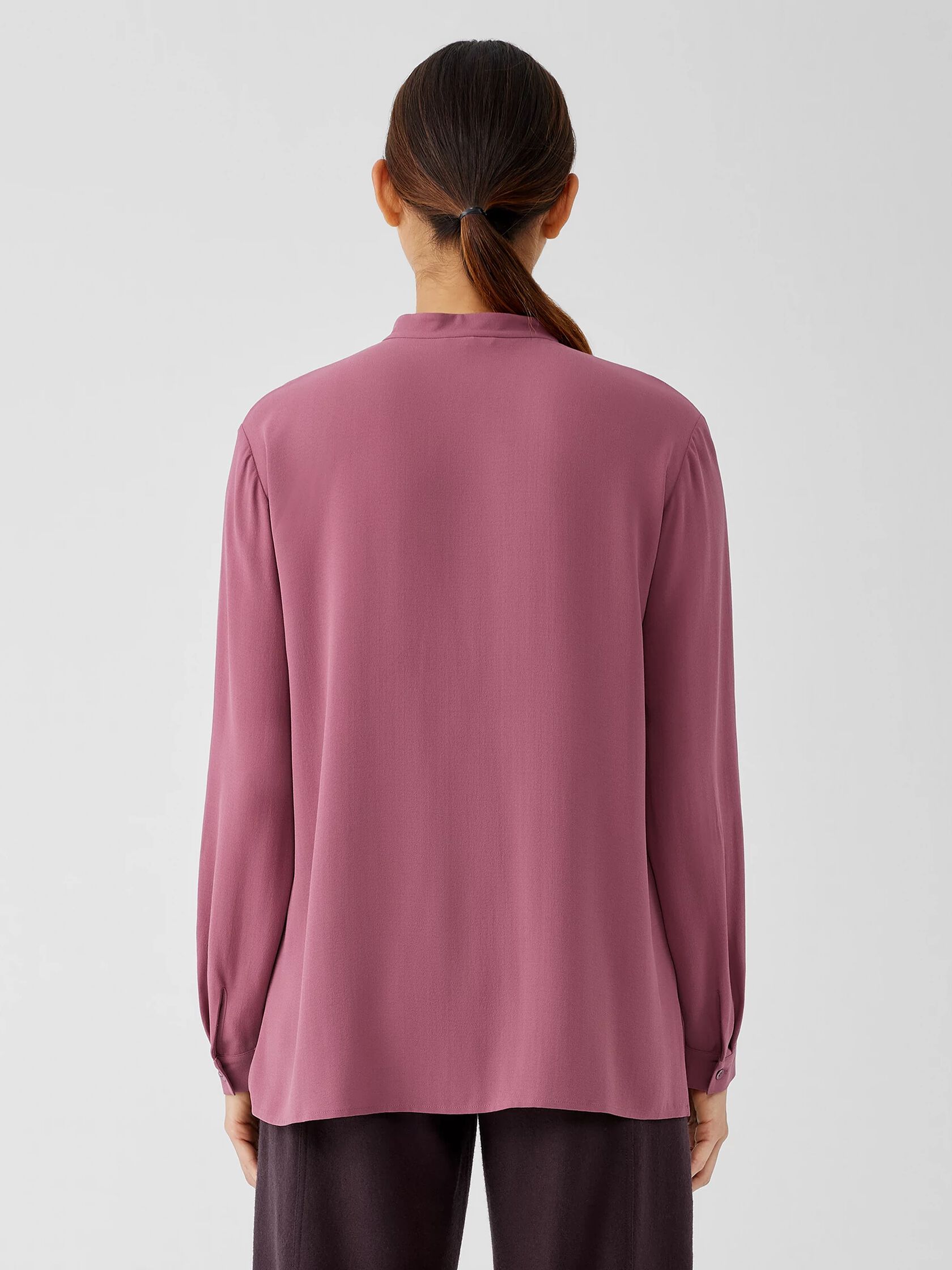 Silk Georgette Crepe Mandarin Collar Shirt