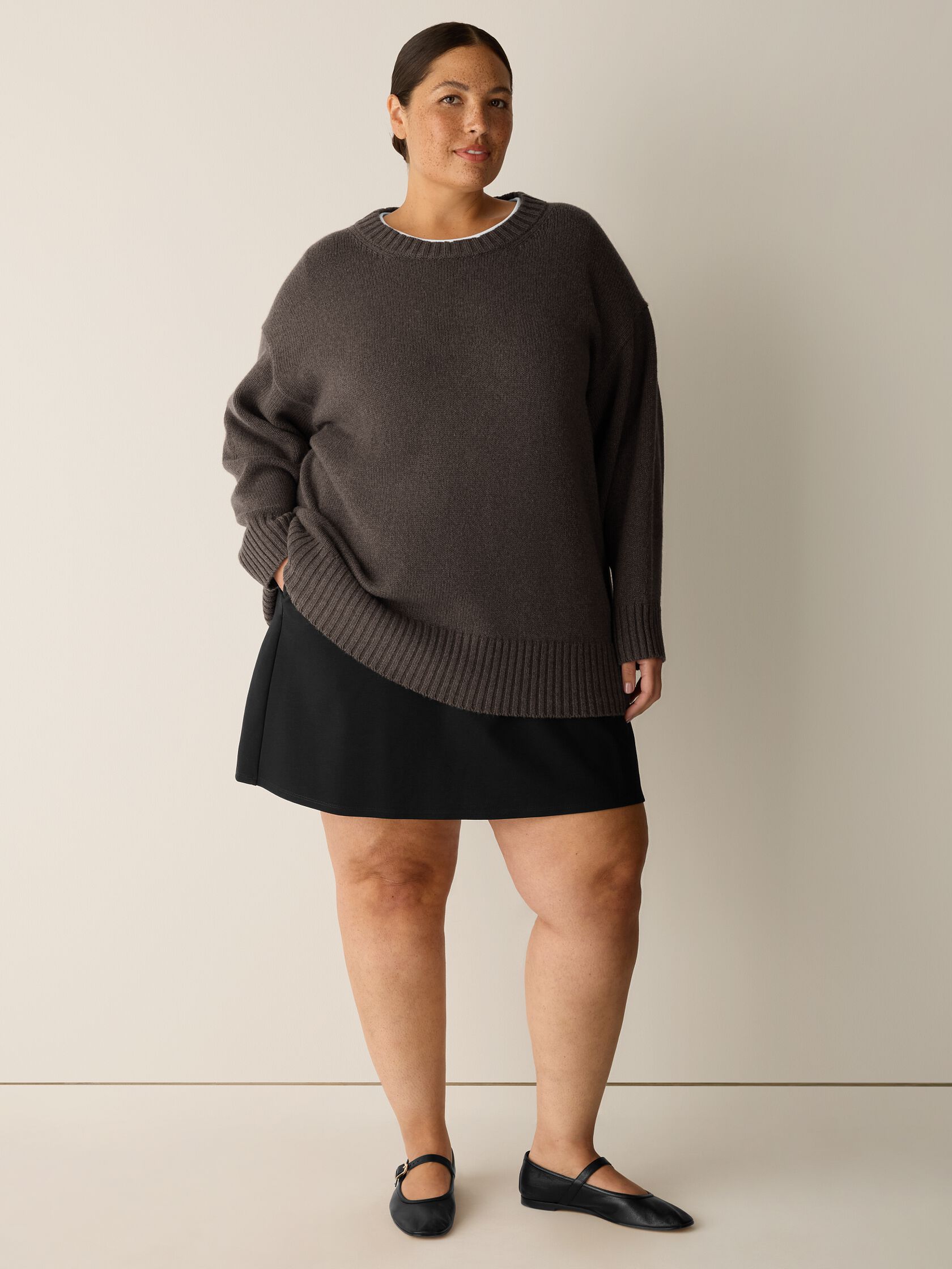 Cotton & Recycled Cashmere Crew Neck Long Top