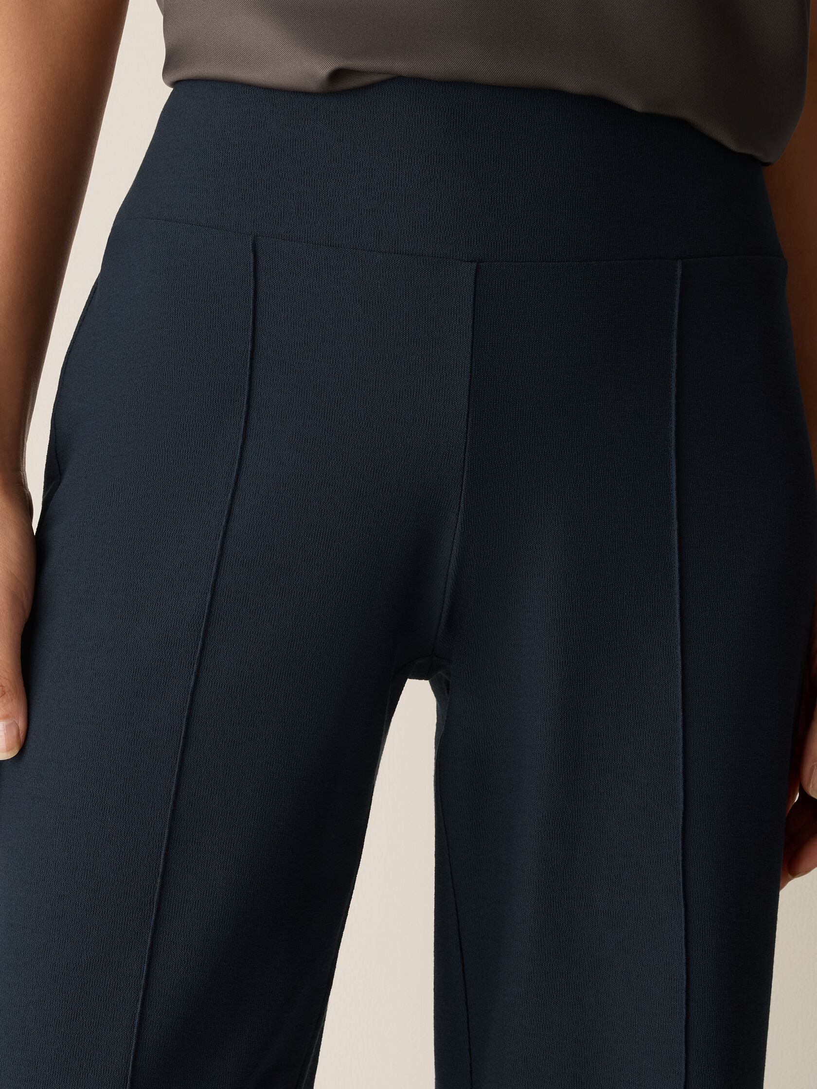 Washable Stretch Crepe Pintuck Wide Pant