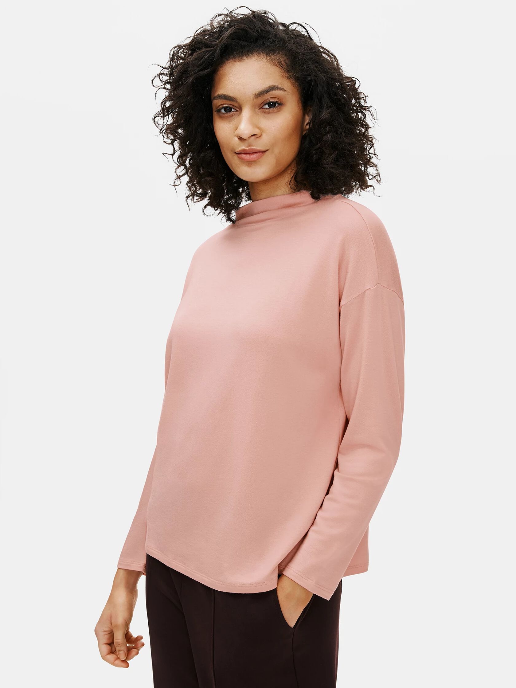 Stretch Terry Funnel Neck Box-Top