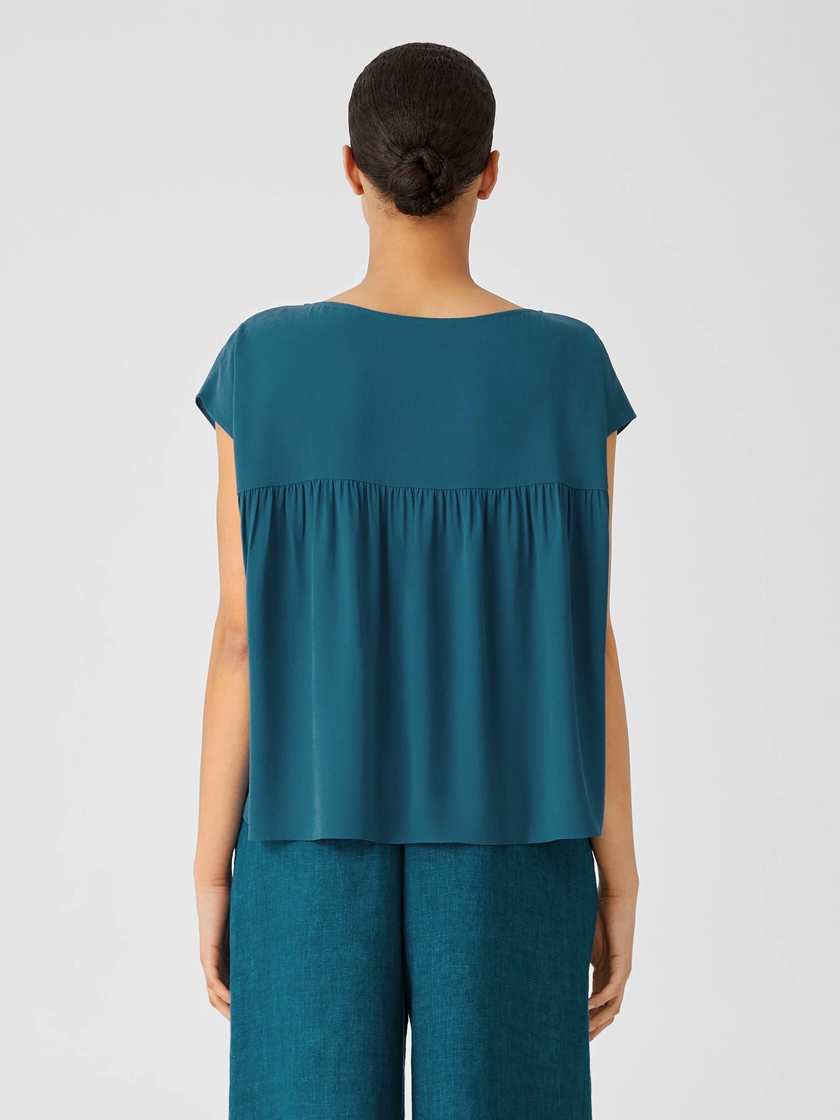 Silk Georgette Crepe Shirred-Back Top
