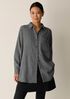 Wool Cotton Check Classic Collar Long Shirt