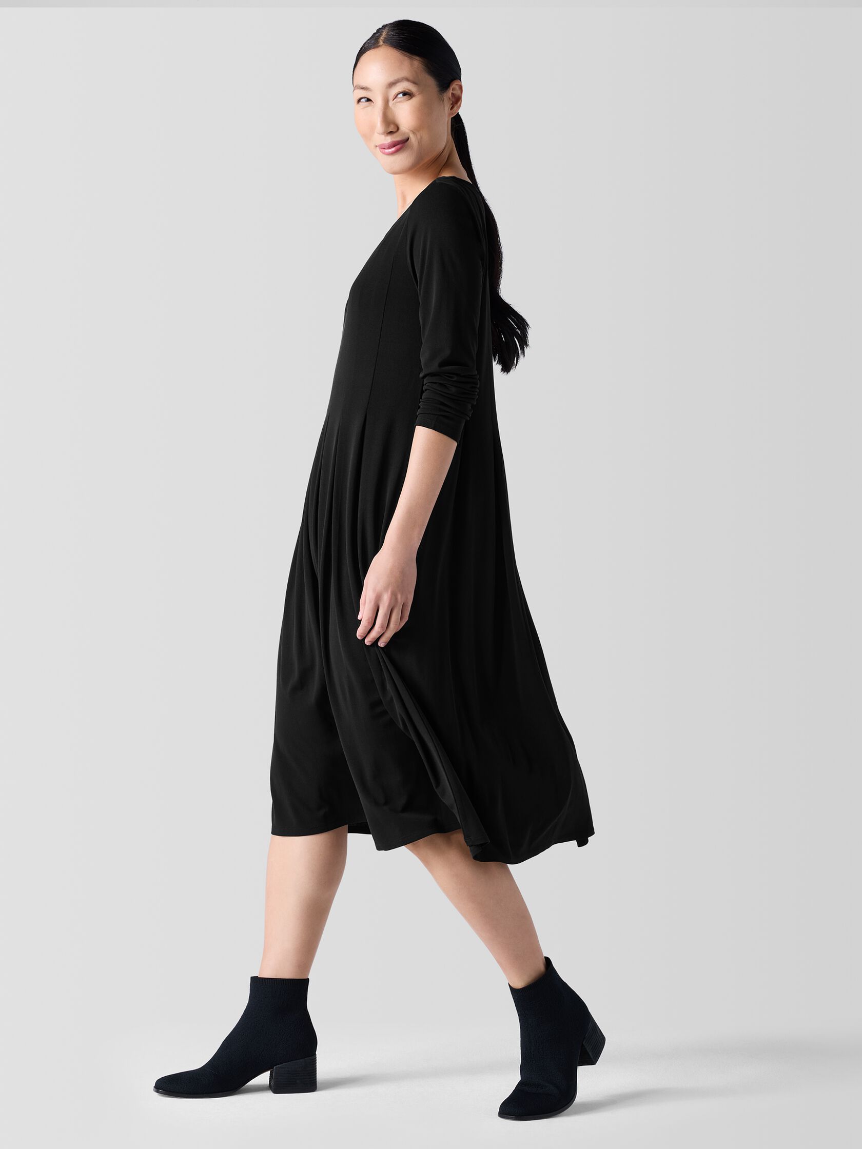 Stretch Silk Jersey Ballet Neck Dress