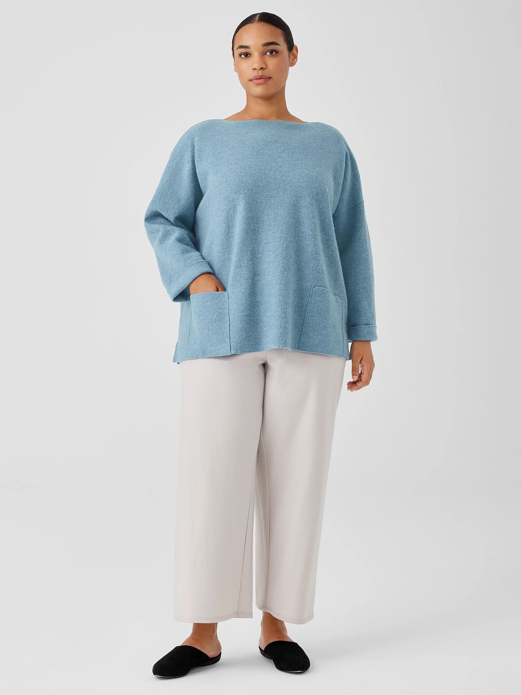 Lightweight Boiled Wool Bateau Neck Top in Regenerative Wool