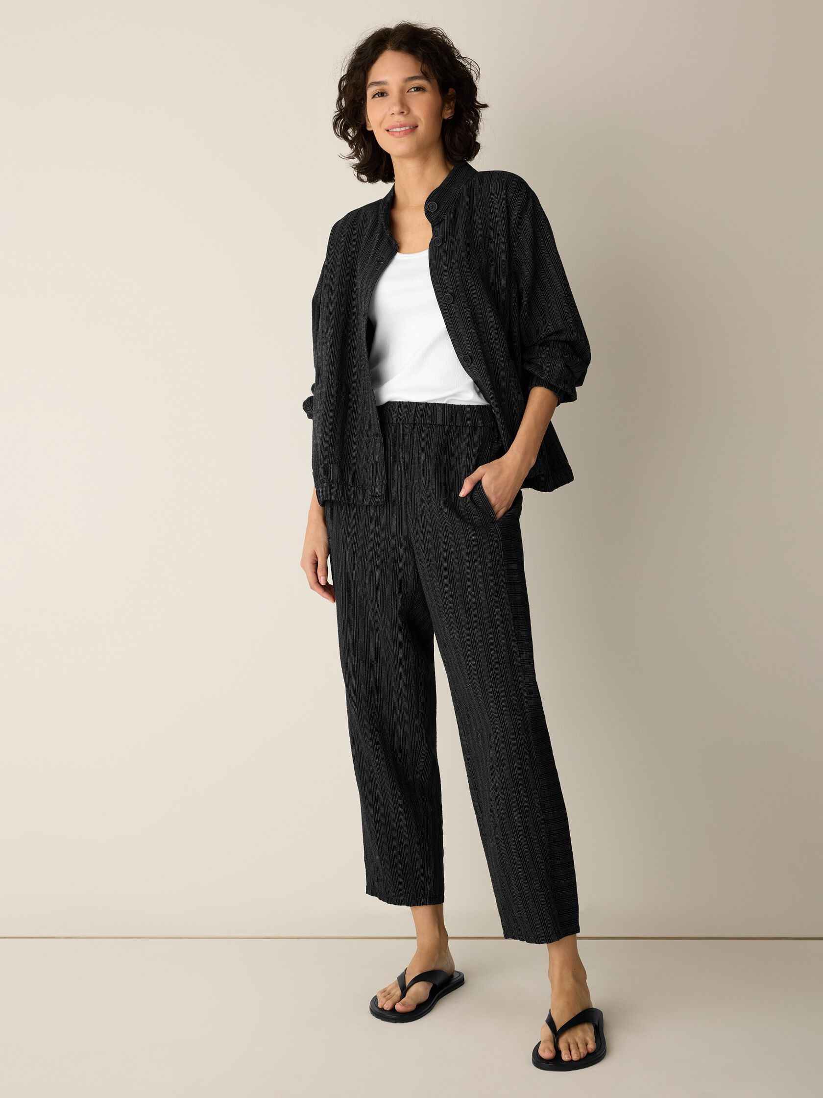 Cotton Blend Stripe Stitch Lantern Pant