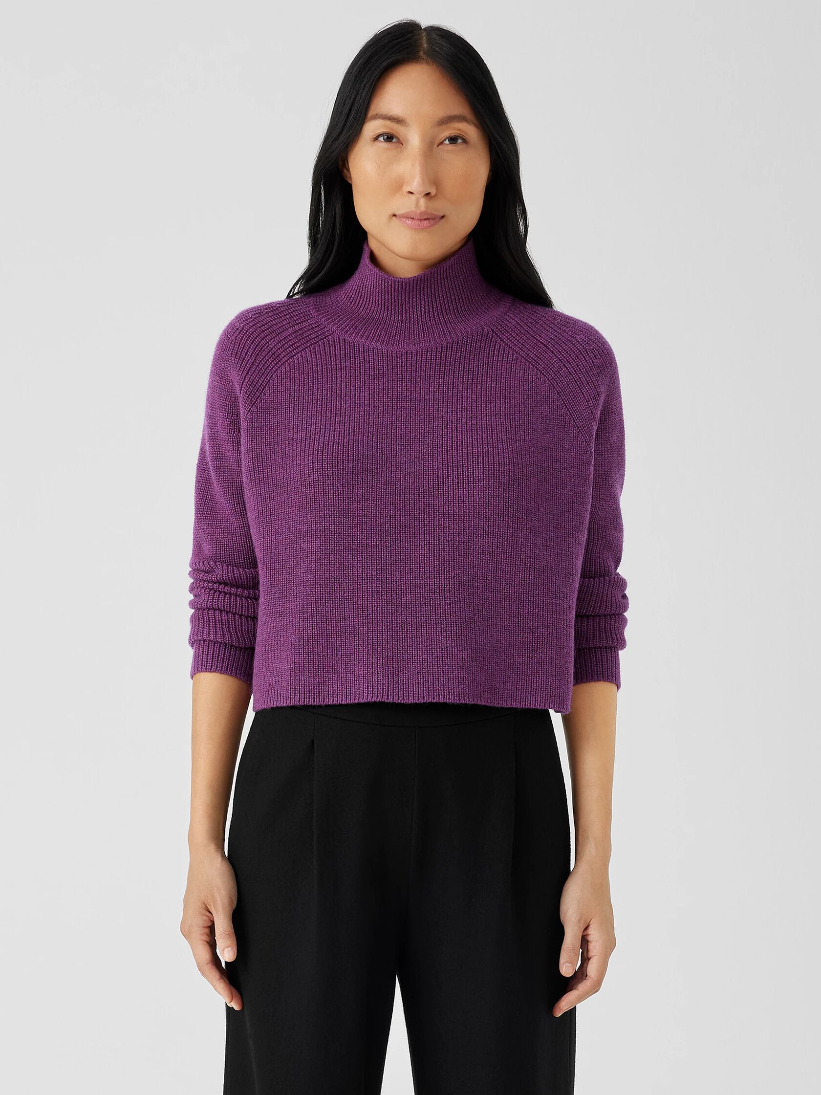 Merino Cropped Turtleneck Top in Regenerative Wool