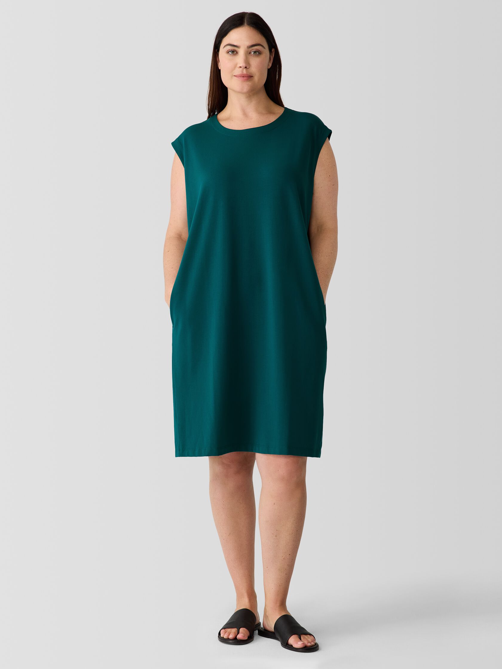 Pima Cotton Stretch Jersey Round Neck Dress