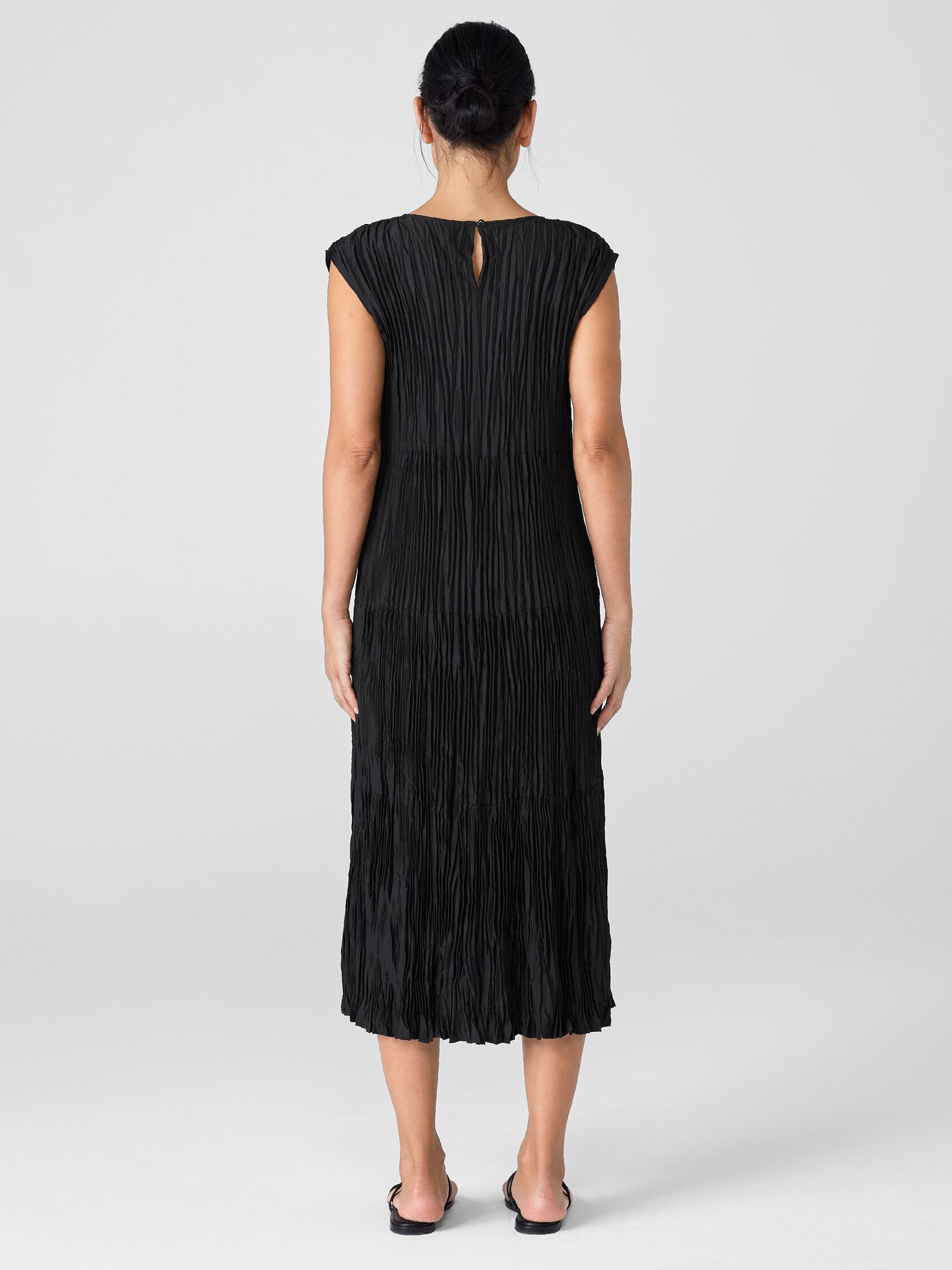 Crushed Silk Jewel Neck Tiered Dress
