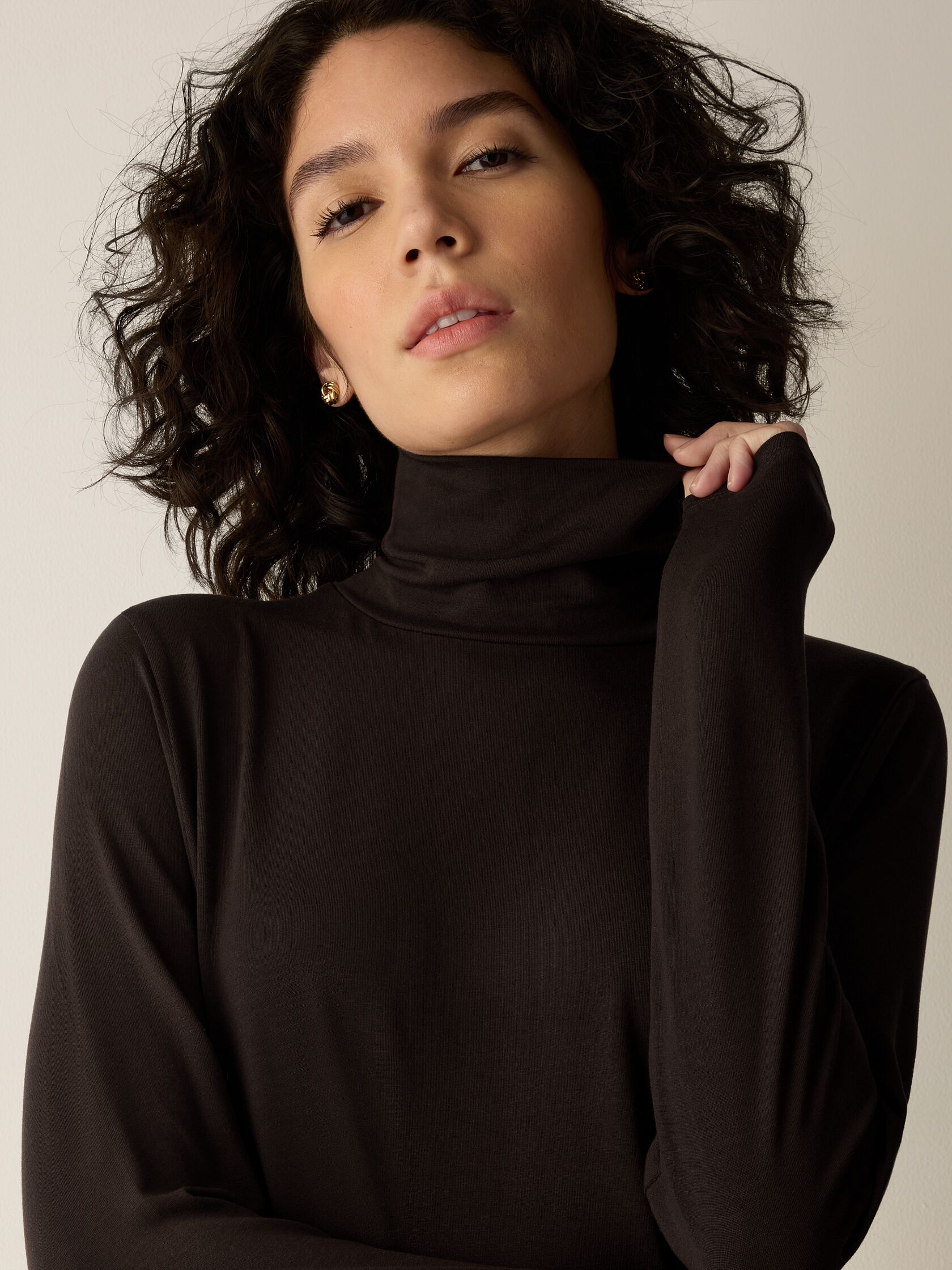 Stretch Jersey Knit Turtleneck Dress