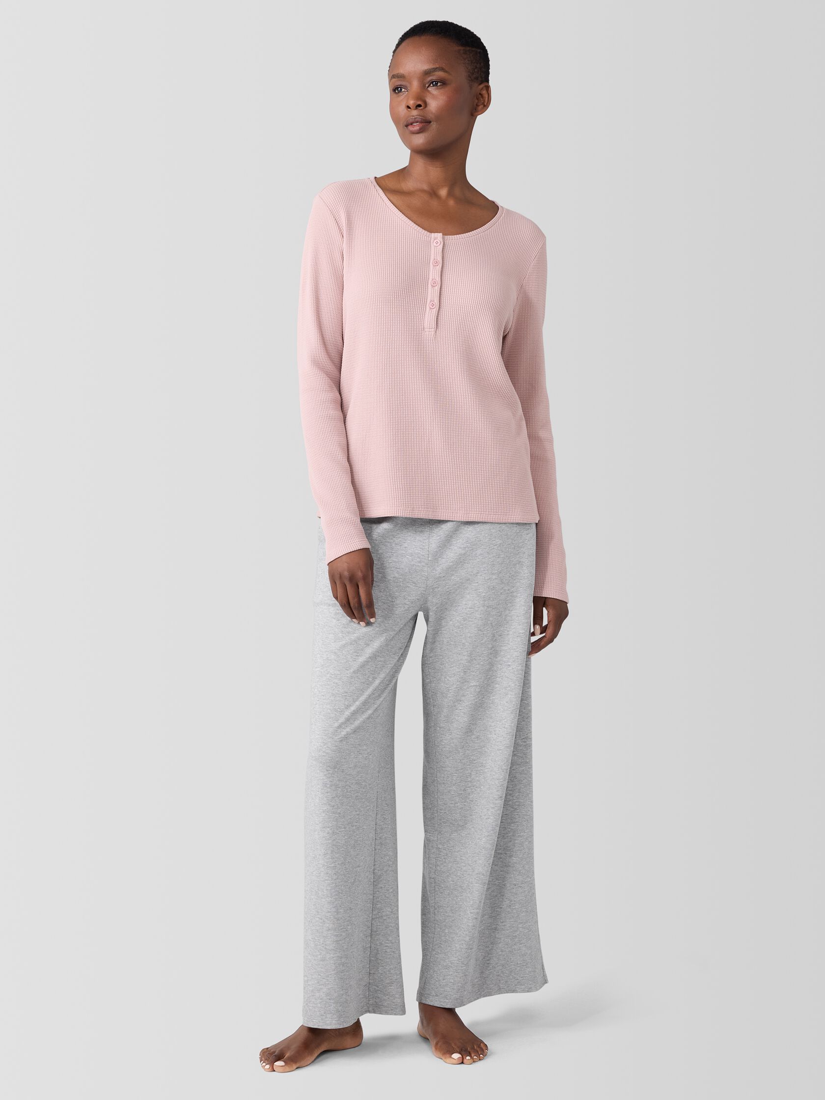Cozy Organic Cotton Waffle Henley Sleep Top
