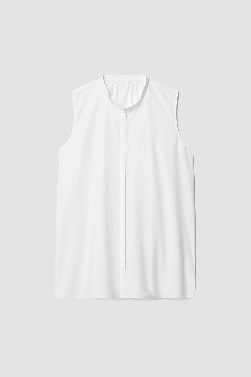 Washed Organic Cotton Poplin Band Collar Shirt Washed Organic Cotton Poplin Band Collar Shirt