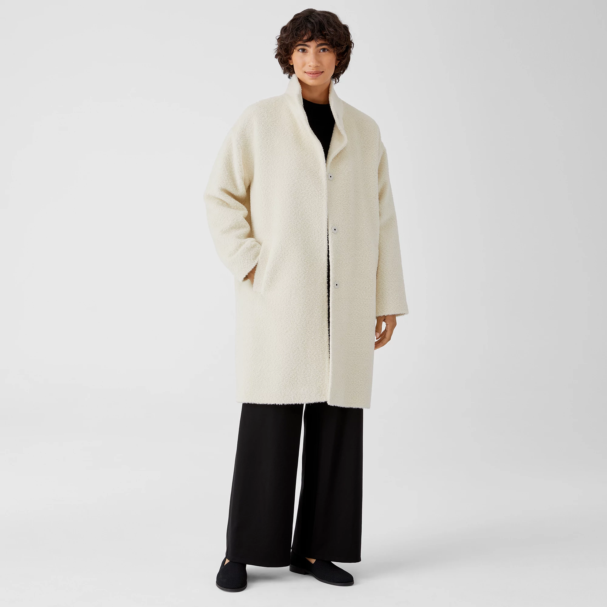 Sheared Suri Alpaca Stand Collar Coat 
